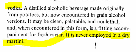 Vodka - a distilled alcoholic beverage made from potatoes....

It is never employed in a dry martini. 