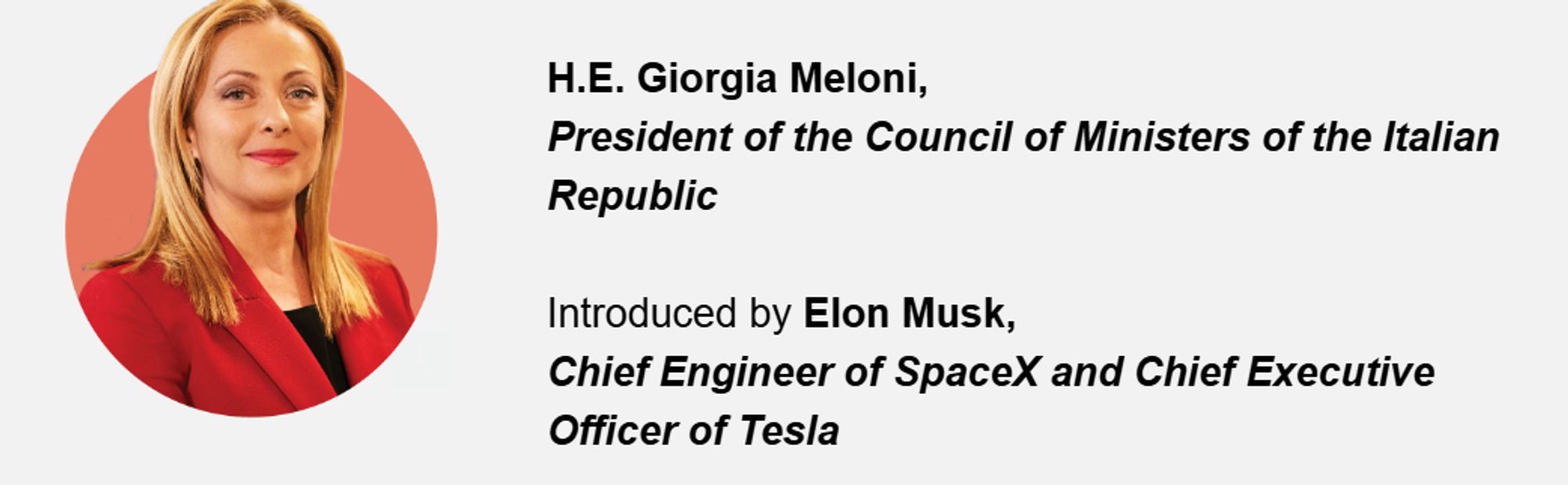 Giorgia Meloni, introduced by Elon Musk