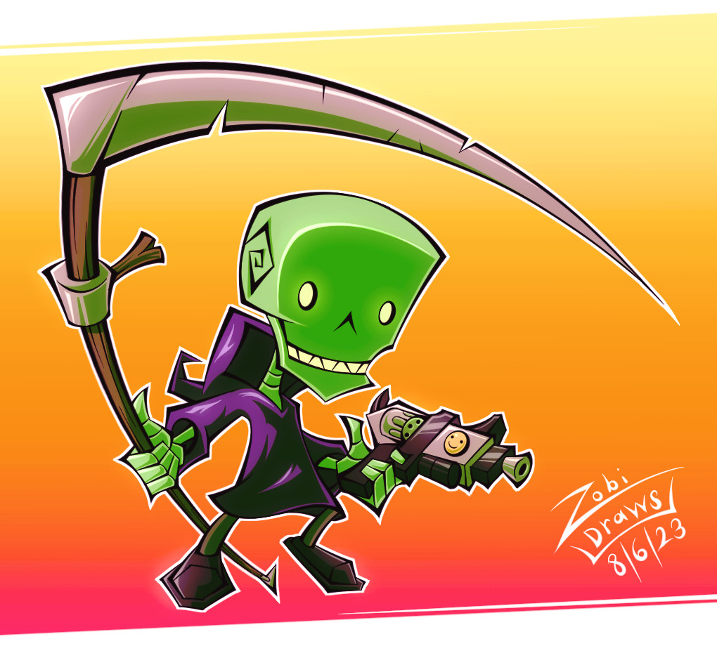 Fanart drawn by Zobi Draws of Death Jr. from the video game Death Jr.