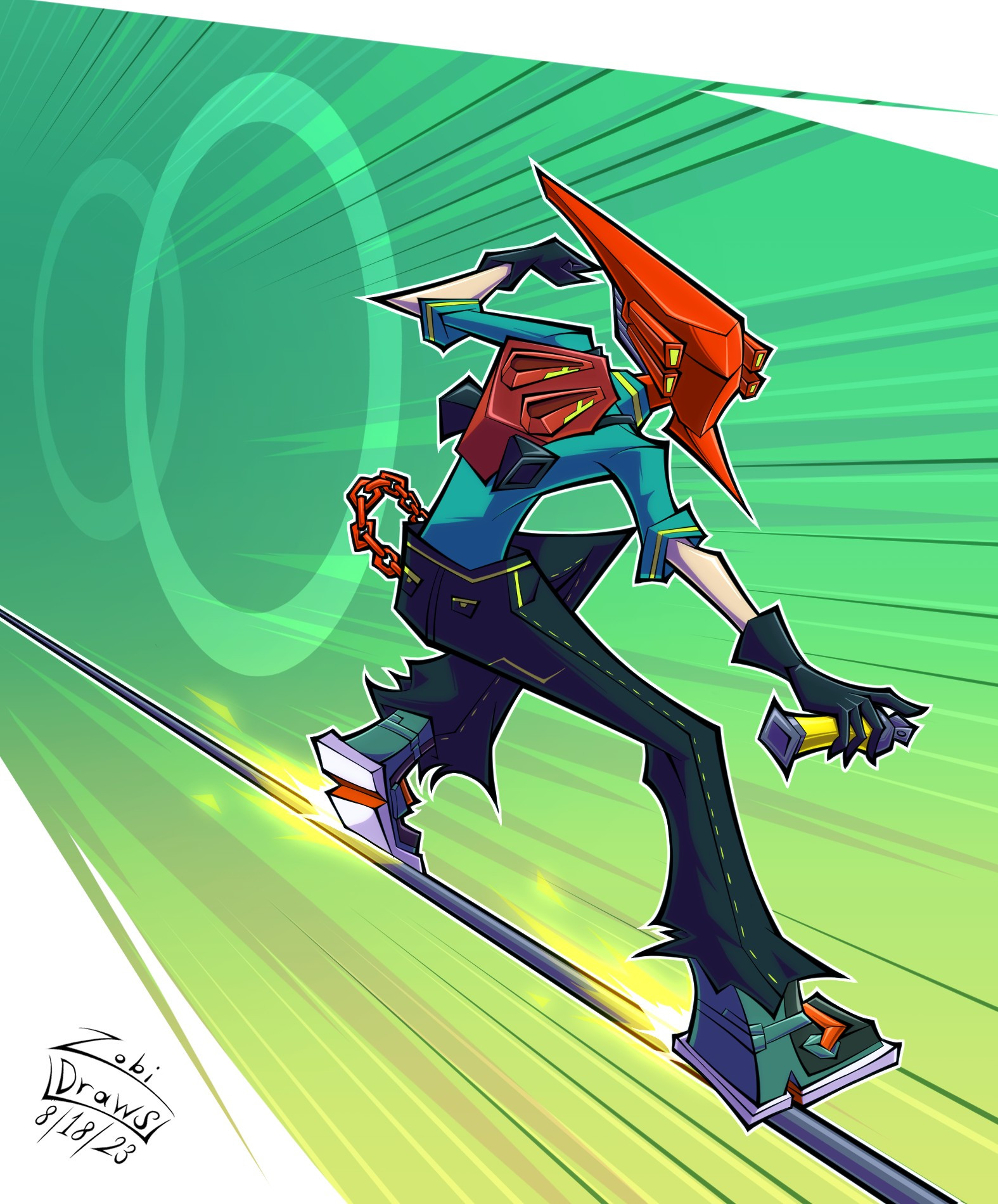 Fanart drawn by Zobi Draws of Red from the video game Bomb Rush Cyberfunk.