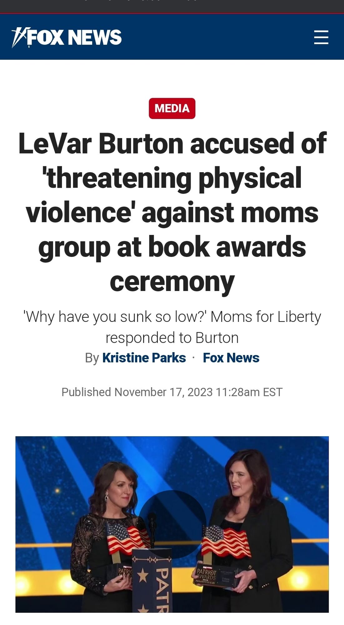 LeVar Burton accused of 'threatening physical violence' against moms group at book awards ceremony
'Why have you sunk so low?' Moms for Liberty responded to Burton
By Kristine Parks  Fox News