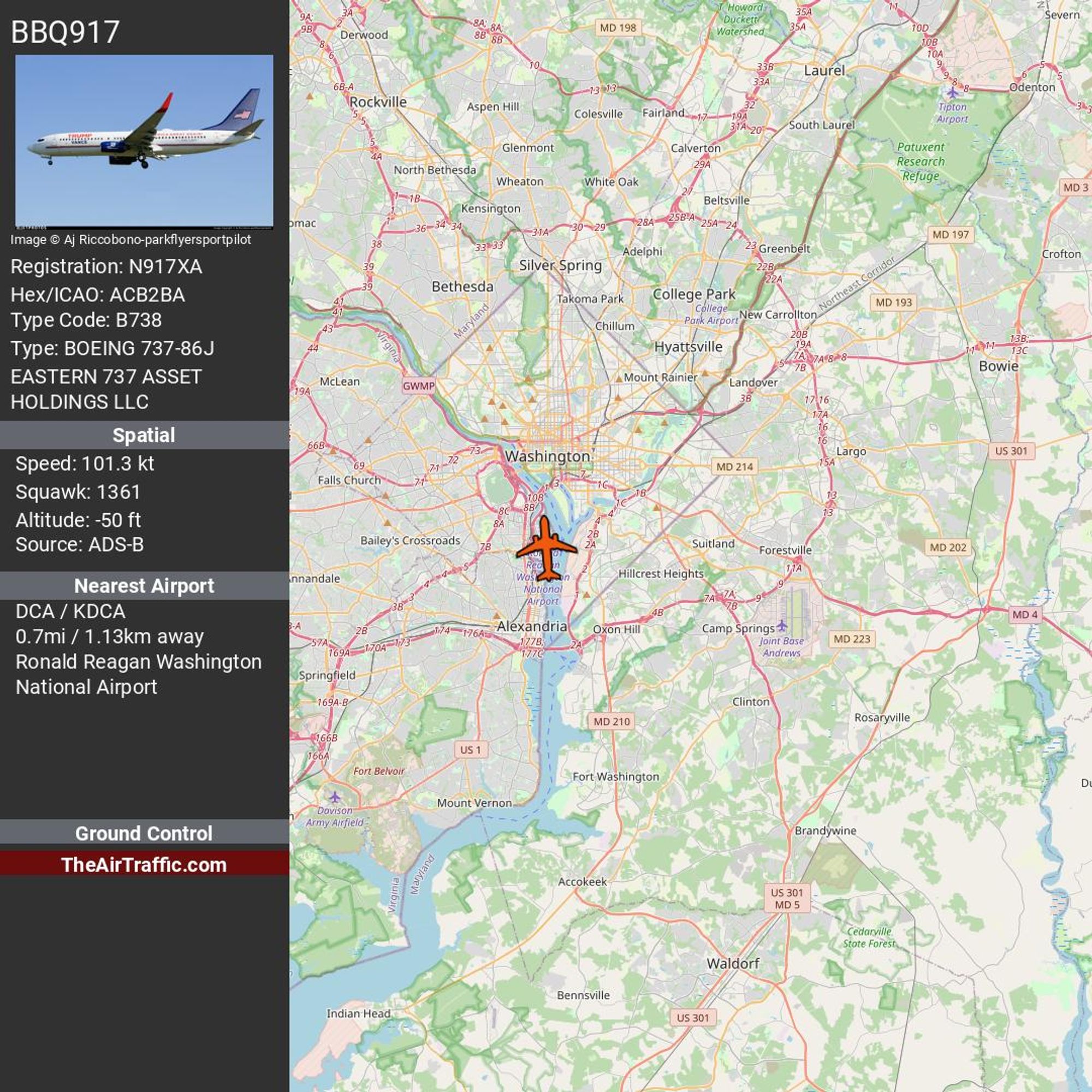 Reg: N917XA On Ground: False Alt: -50 Last Contact: 0:00:00.100652 Trigger: no longer on ground