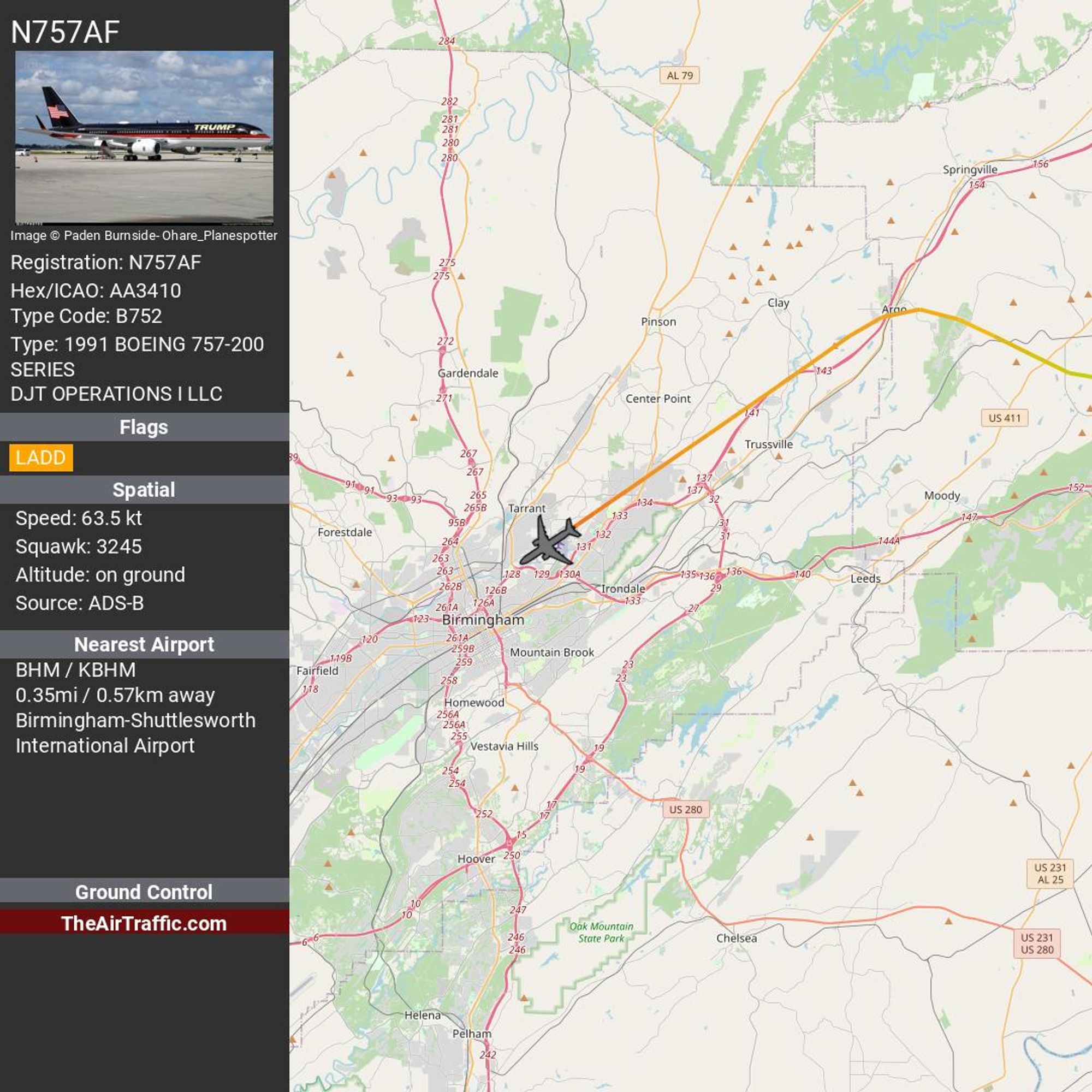 Reg: N757AF On Ground: True Alt: 0 Last Contact: 0:00:00.201138 Trigger: now on ground