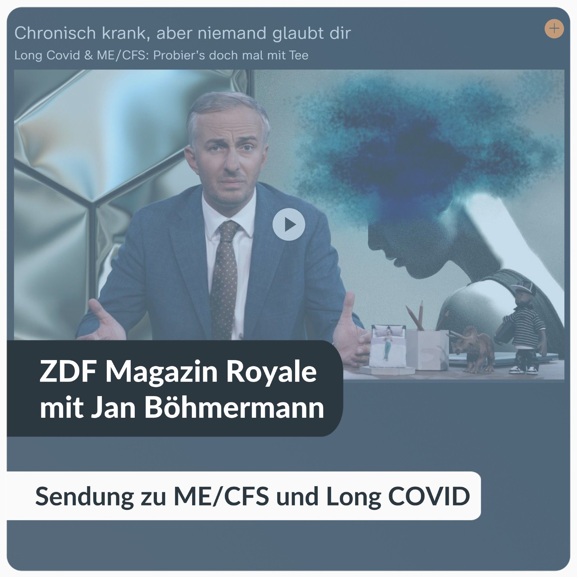 Schriftzug: ZDF Magazin Royale mit Jan Böhmermann - Sendung zu ME/CFS und Long COVID