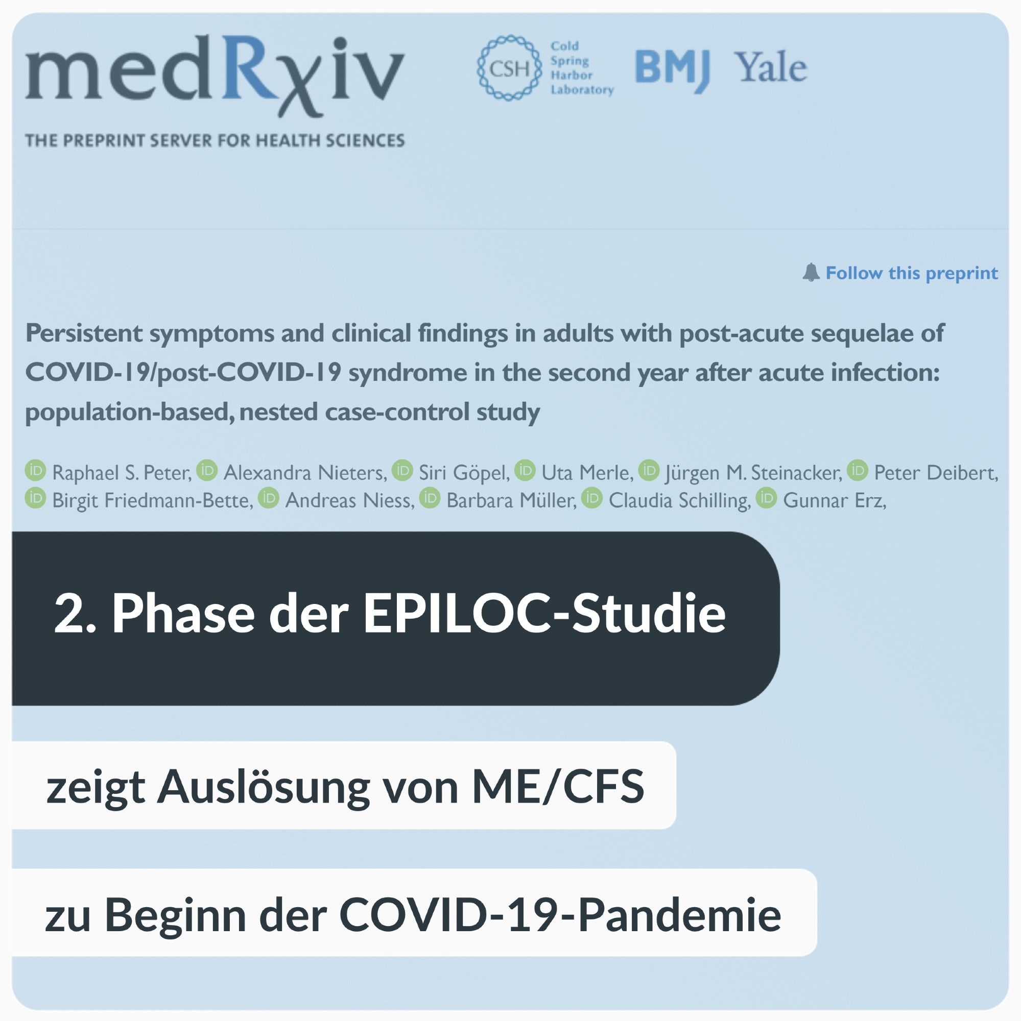 2. Phase der EPILOC-Studie zeigt Auslösung von ME/CFS zu Beginn der COVID-19-Pandemie.