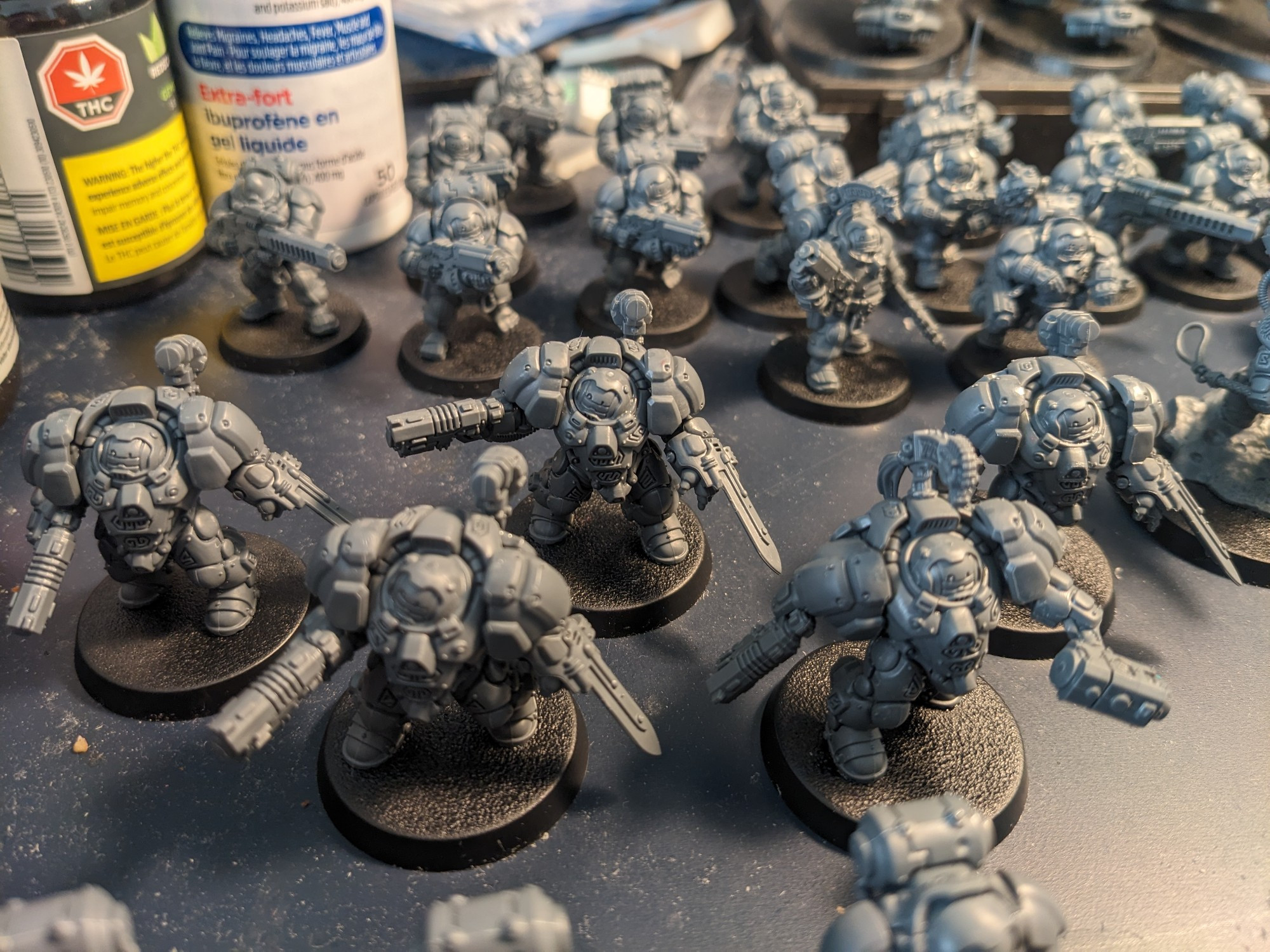 a close up on unpainted Hearthguard models, a Votann unit from Warhammer 40k 