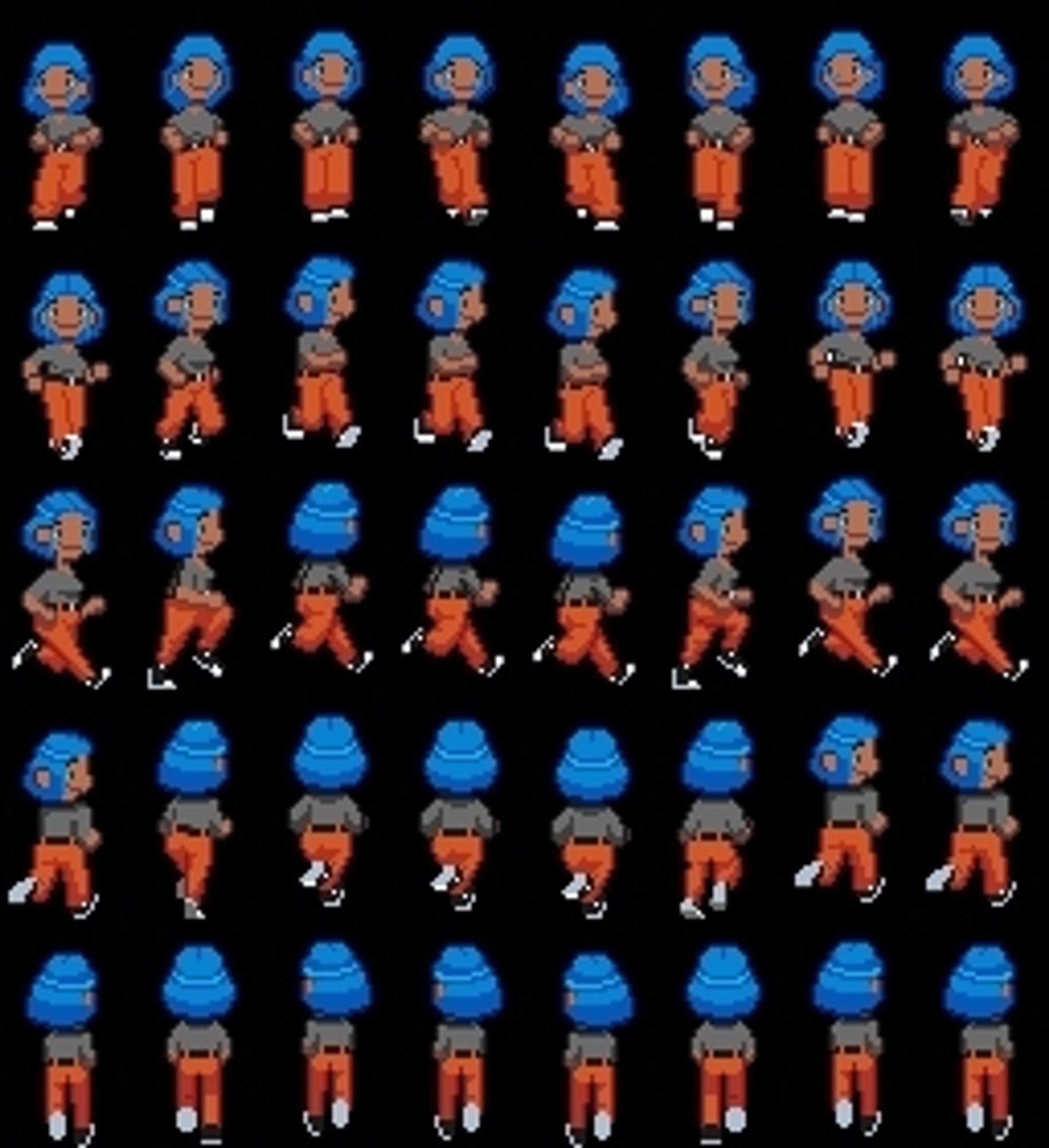 a sprite sheet of an 8-directional top-down run