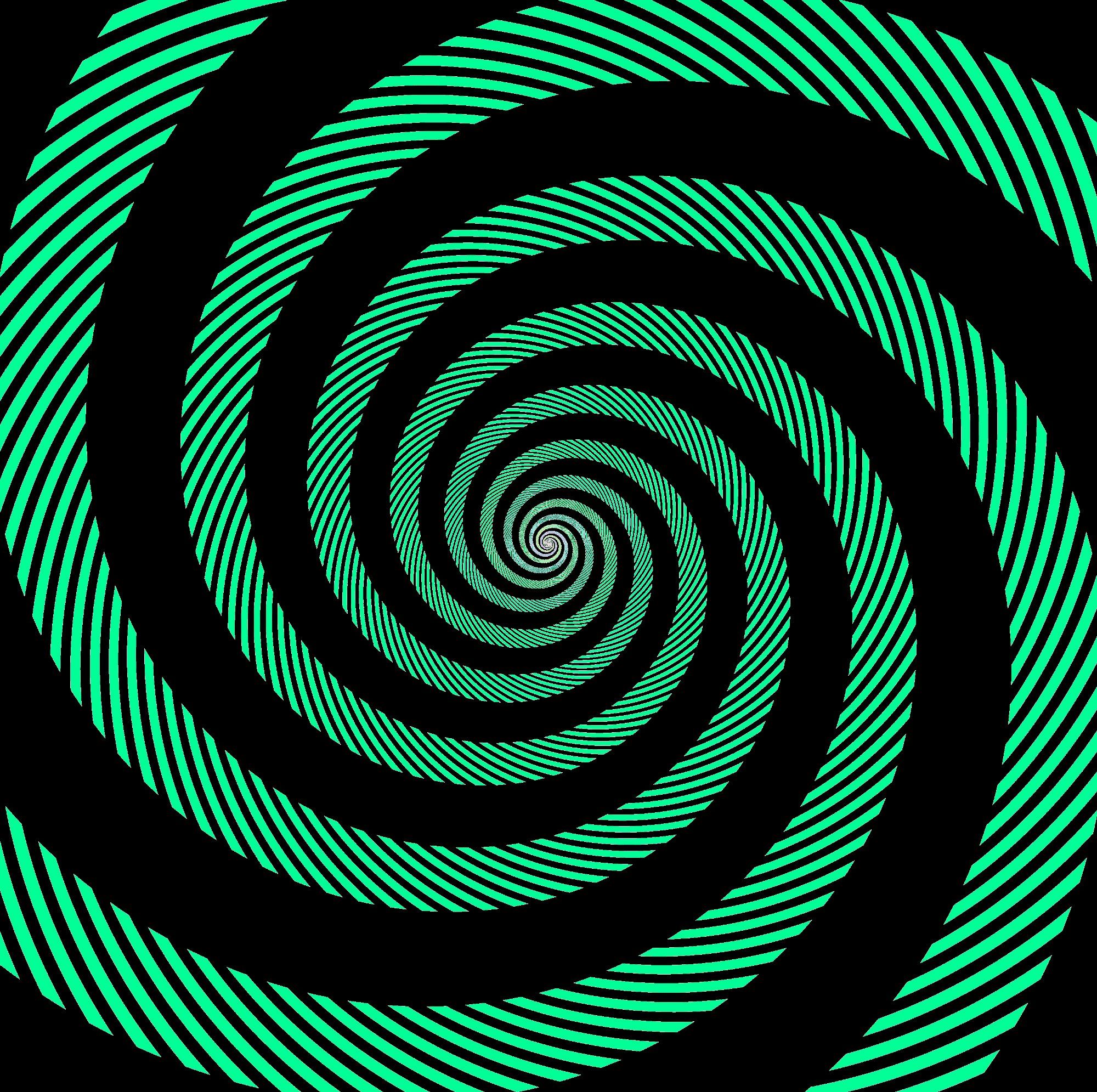 A series of green lines spiralling toward the centre