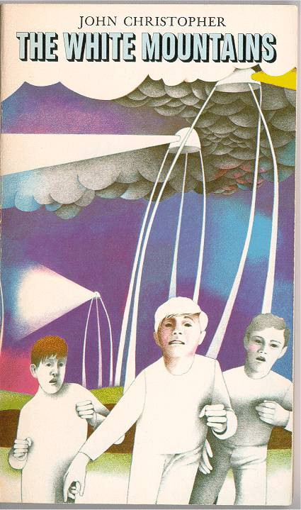 THE WHITE MOUNTAINS by John Christopher

three young boys are running away from tall gangly tripods drawn in a very trippy late-60s style