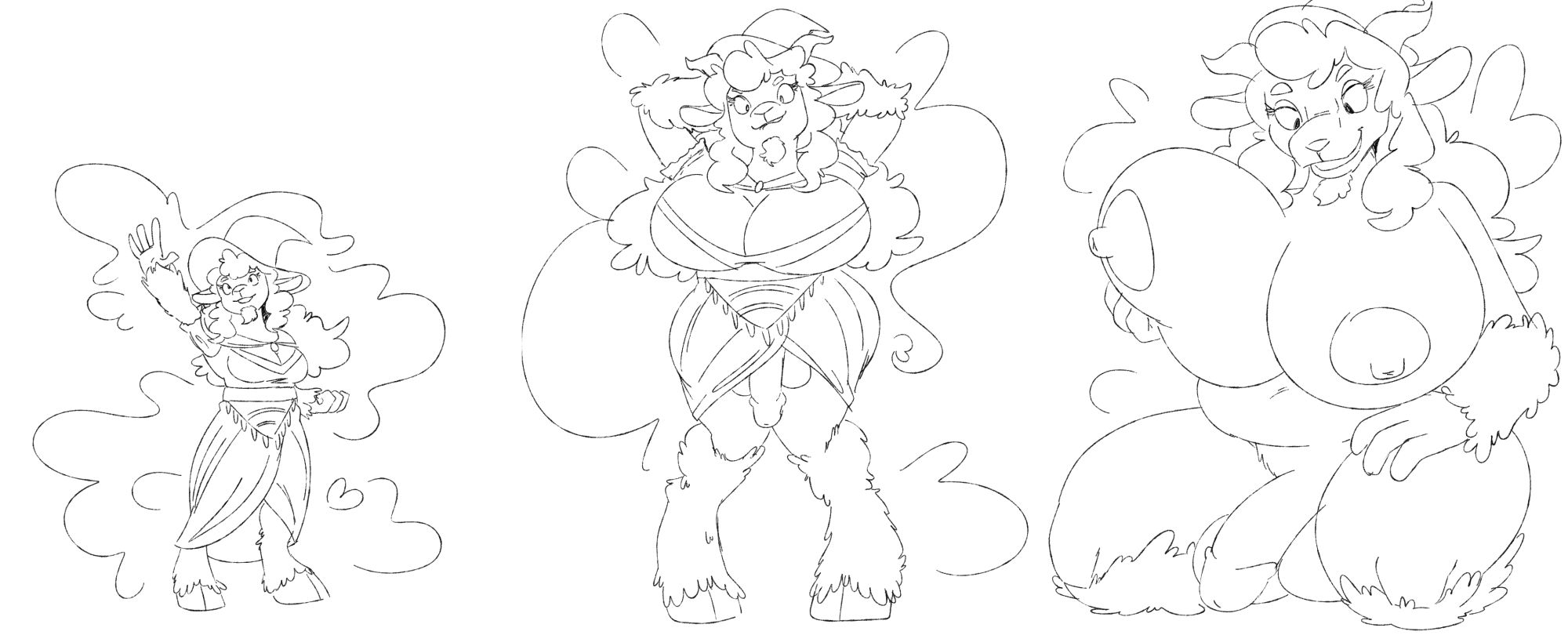 a sheep woman casting a spell on herself to grow larger