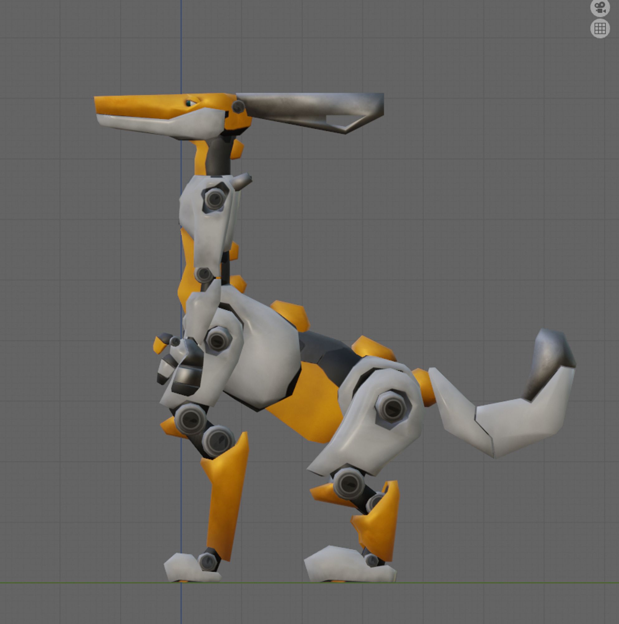 taur version of SQRT, a long-snouted angular robot. The back legs are much shorter than the front.