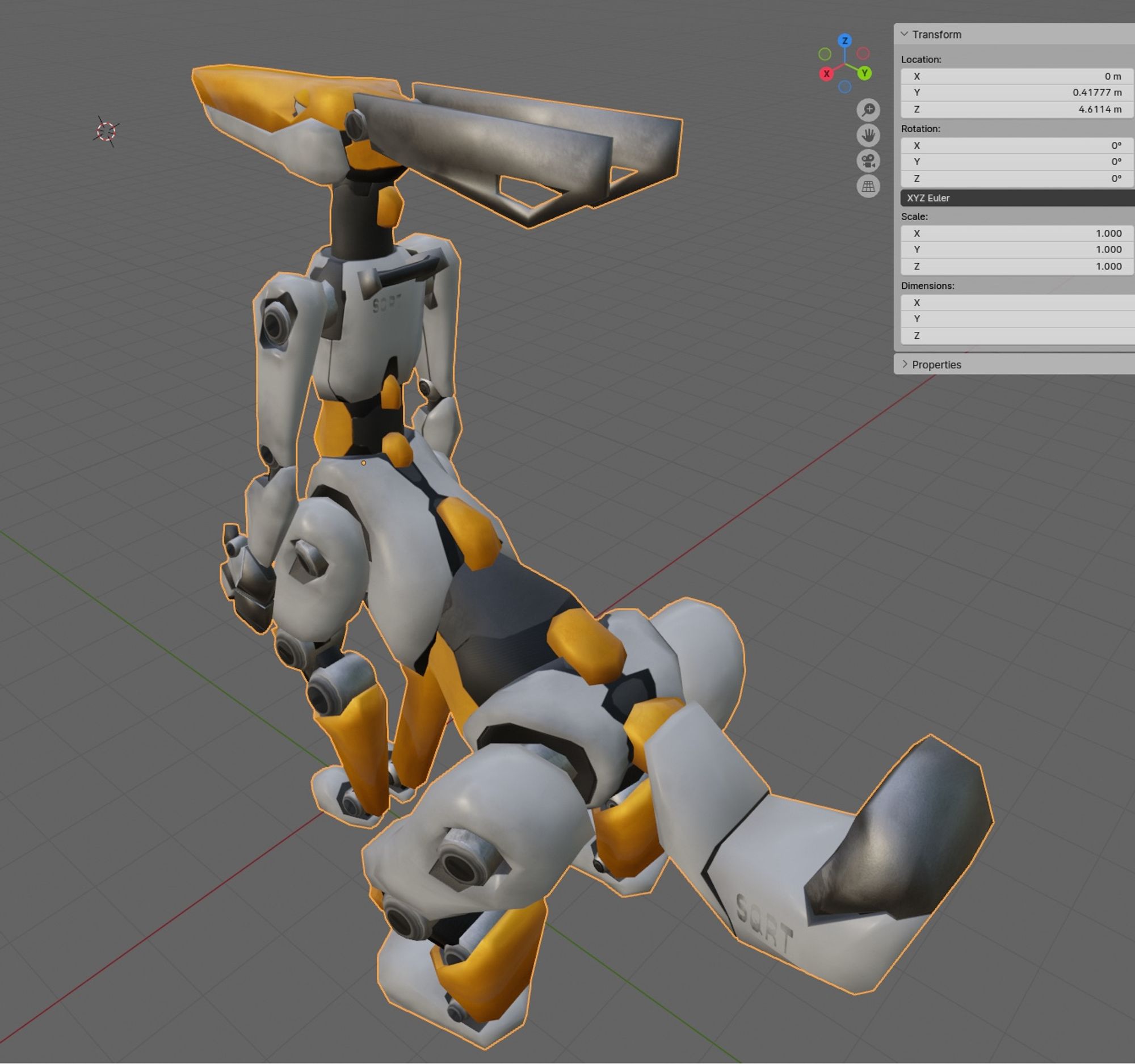 Blender wip of taut robot with a bigger lower rear end