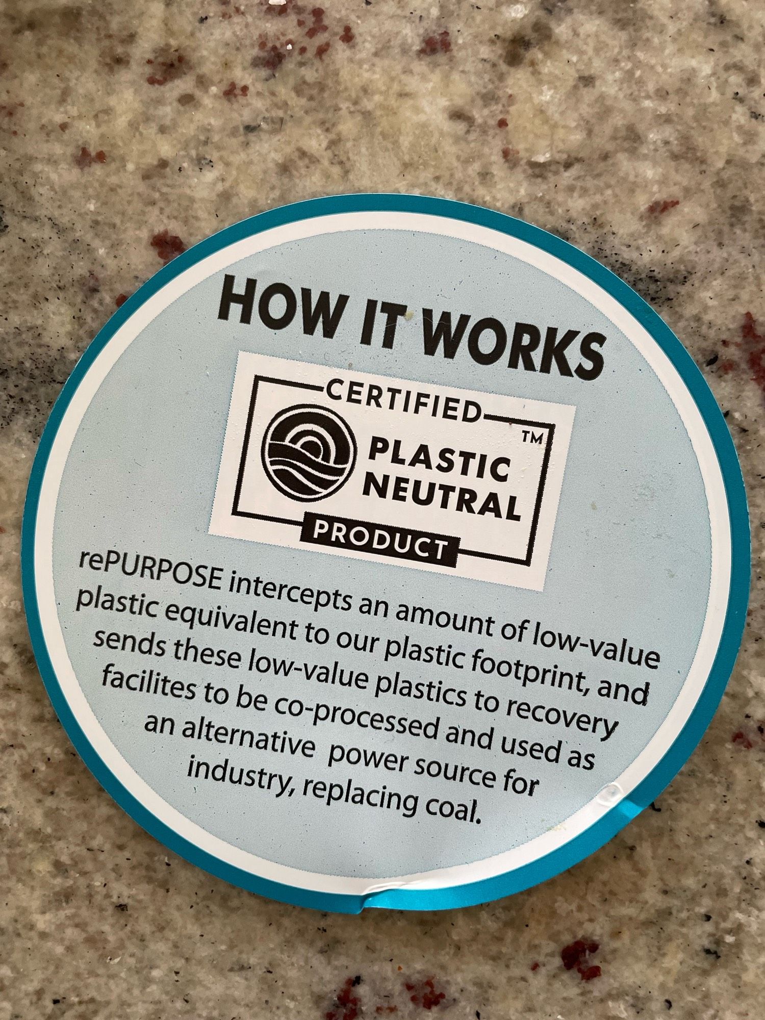 They define plastic neutral to be removing “low value” plastic waste from the environment and instead of landfilling it, using it as an “alternative power source for industry, replacing coal” — through an entity called “rePURPOSE”