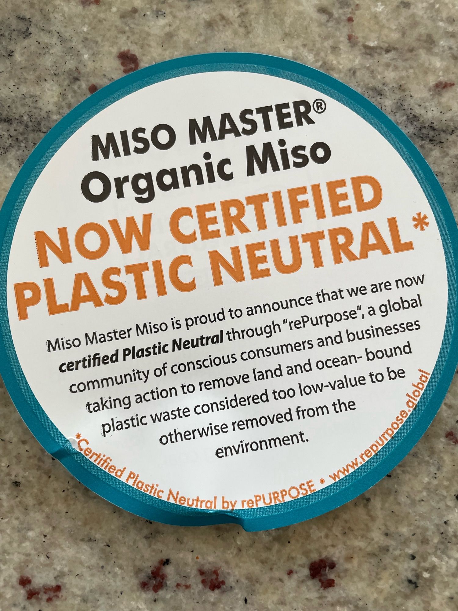 A product insert in a package of miso I bought that declares the company or brand or whatever is “NOW CERTIFIED PLASTIC NEUTRAL” by “removing land and ocean found plastic too low value to otherwise be removed from the environment”