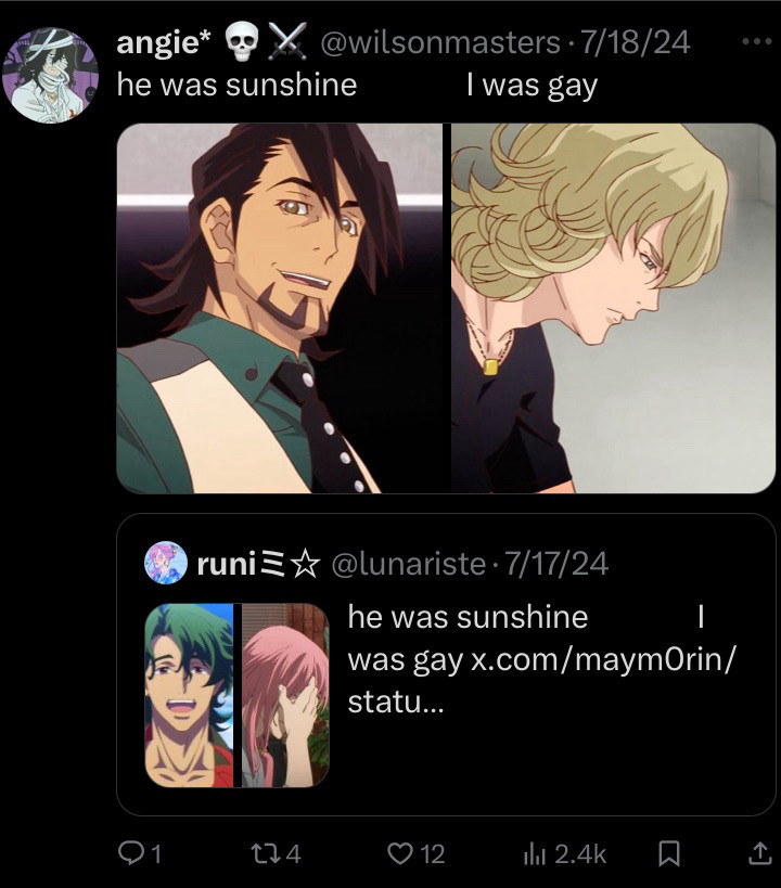 He was sunshine / I was gay and image of Kotetsu for Sunshine and Barnaby for gay 