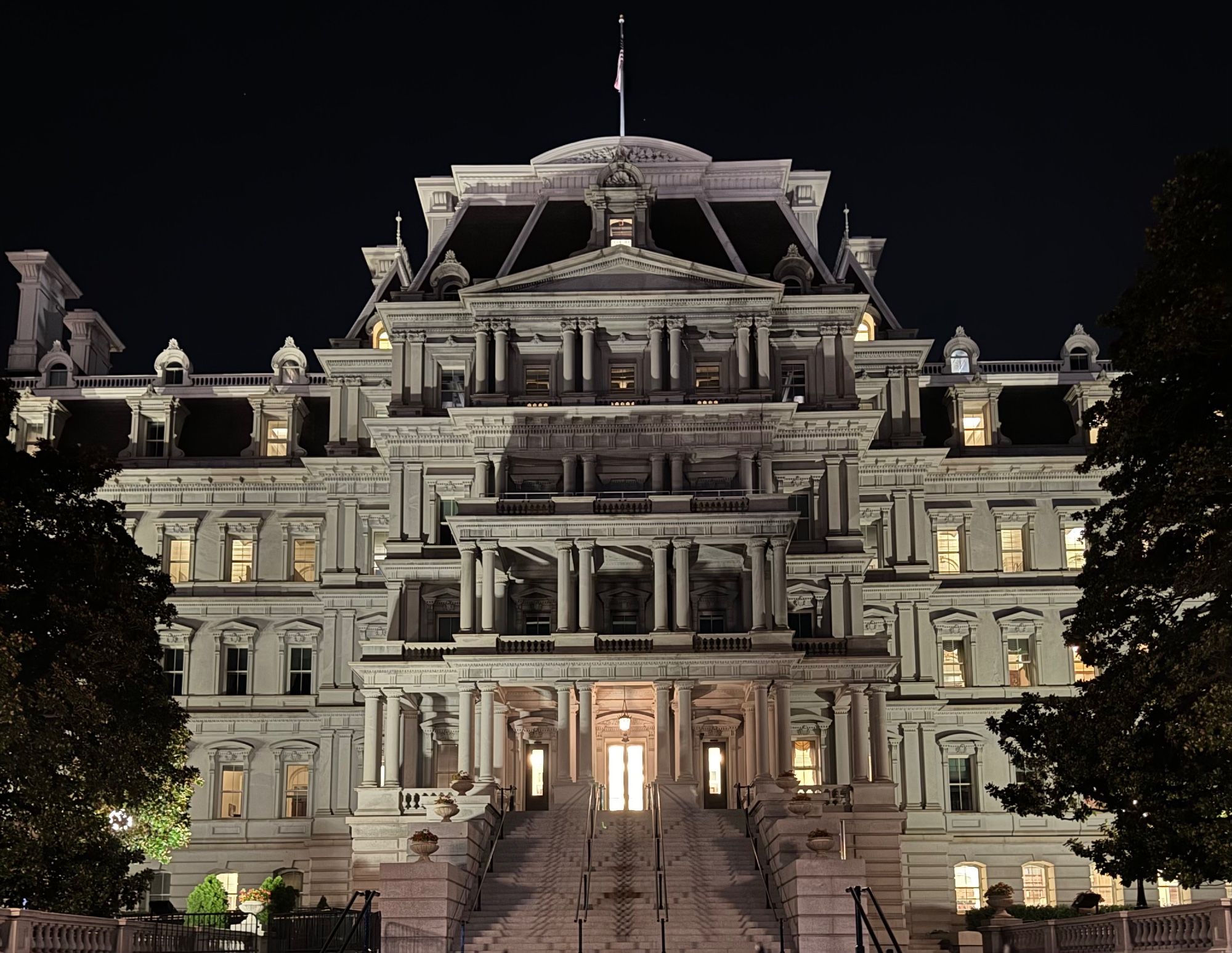 The Old Executive Office Building at night