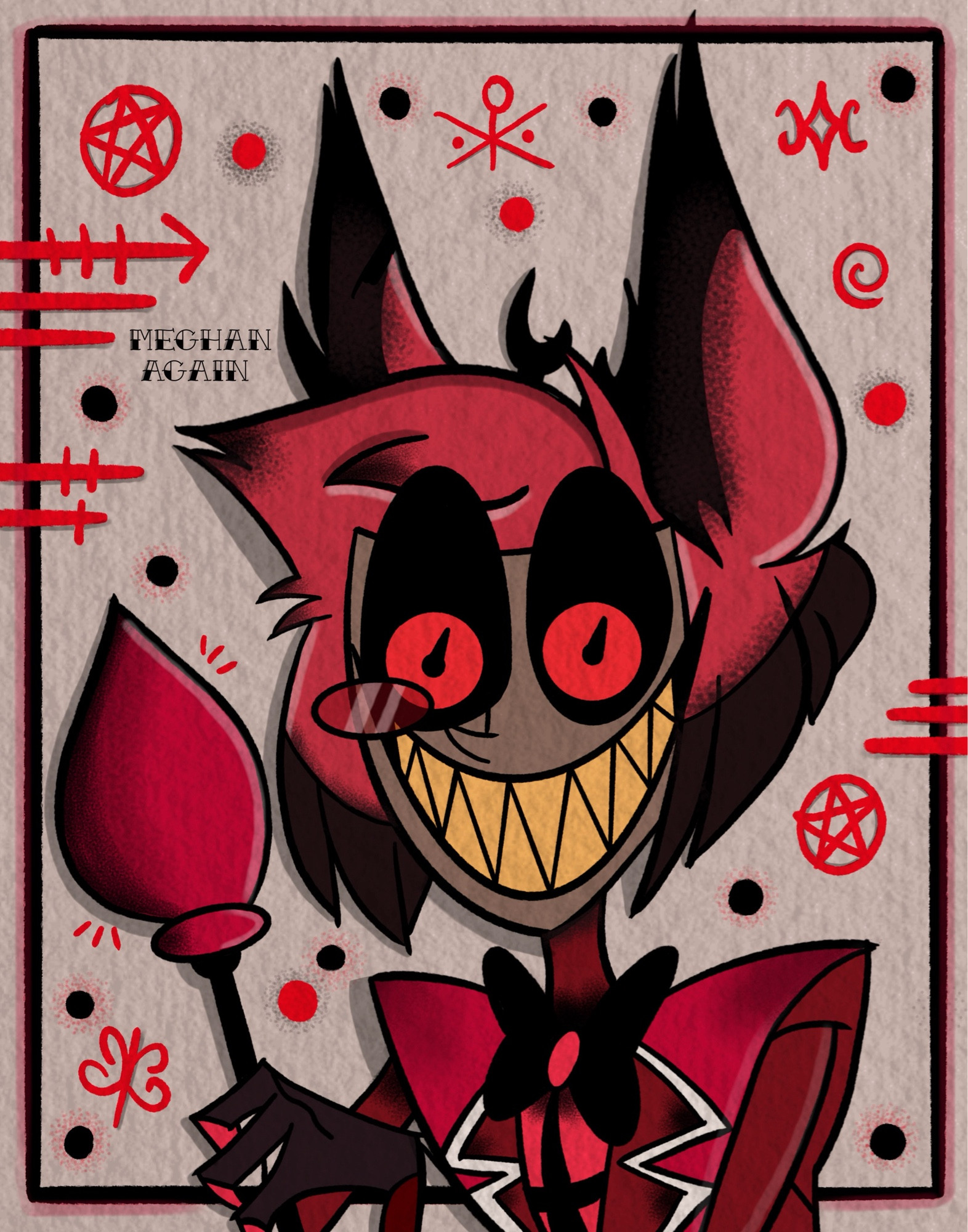 an american traditional drawing of Alastor from hazbin hotel