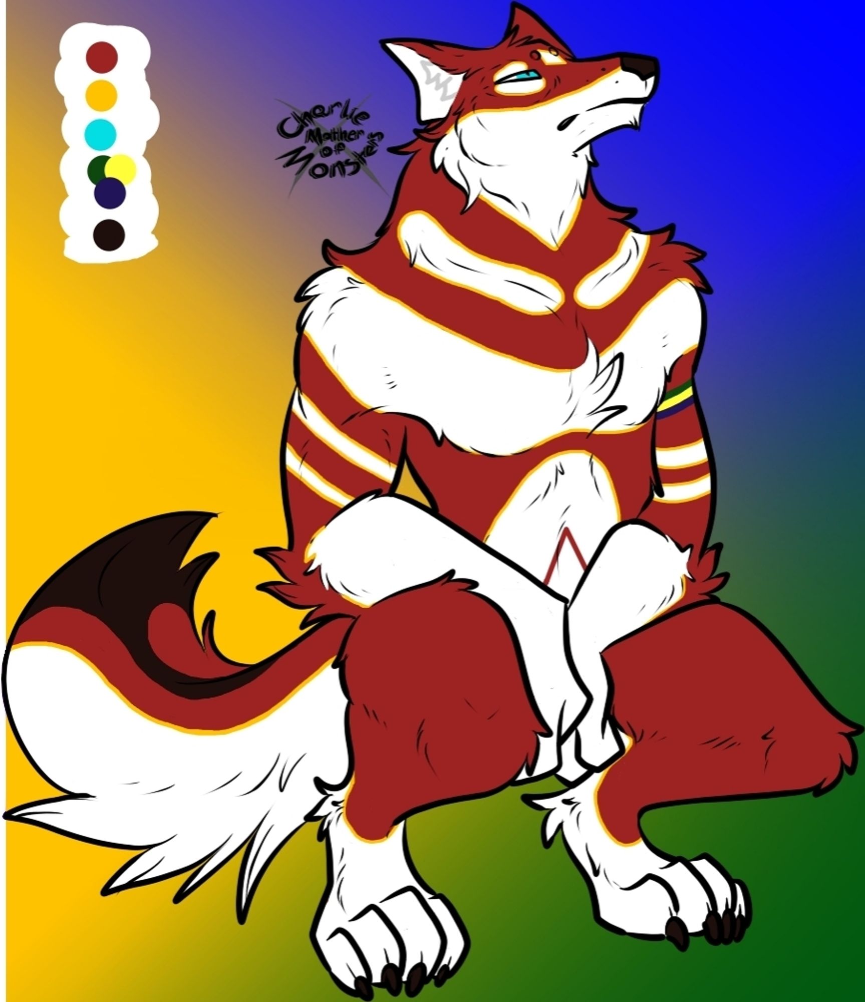 A red and white wolf, furry based on the specie ethiopian wolf. Its an updated of my sona/character.