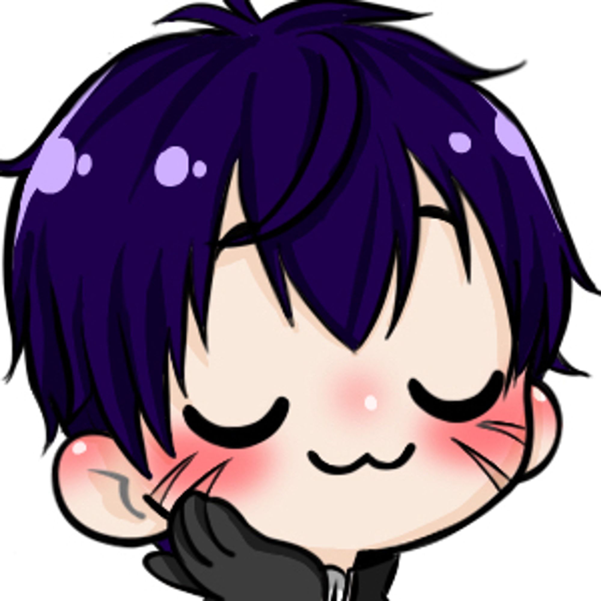 Chibi emotes blushing with hand on cheek