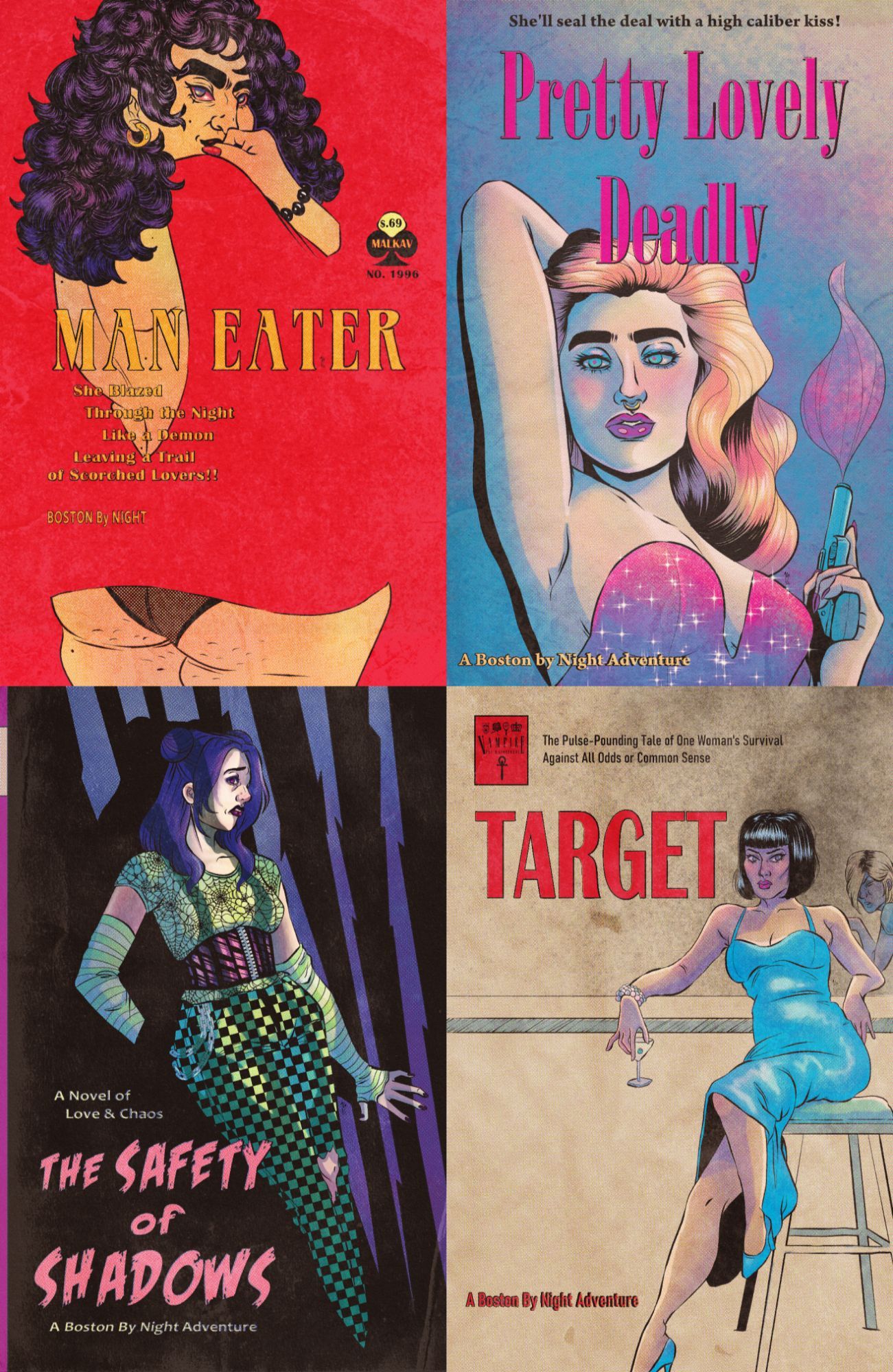 Collage of pulp-inspired comic covers