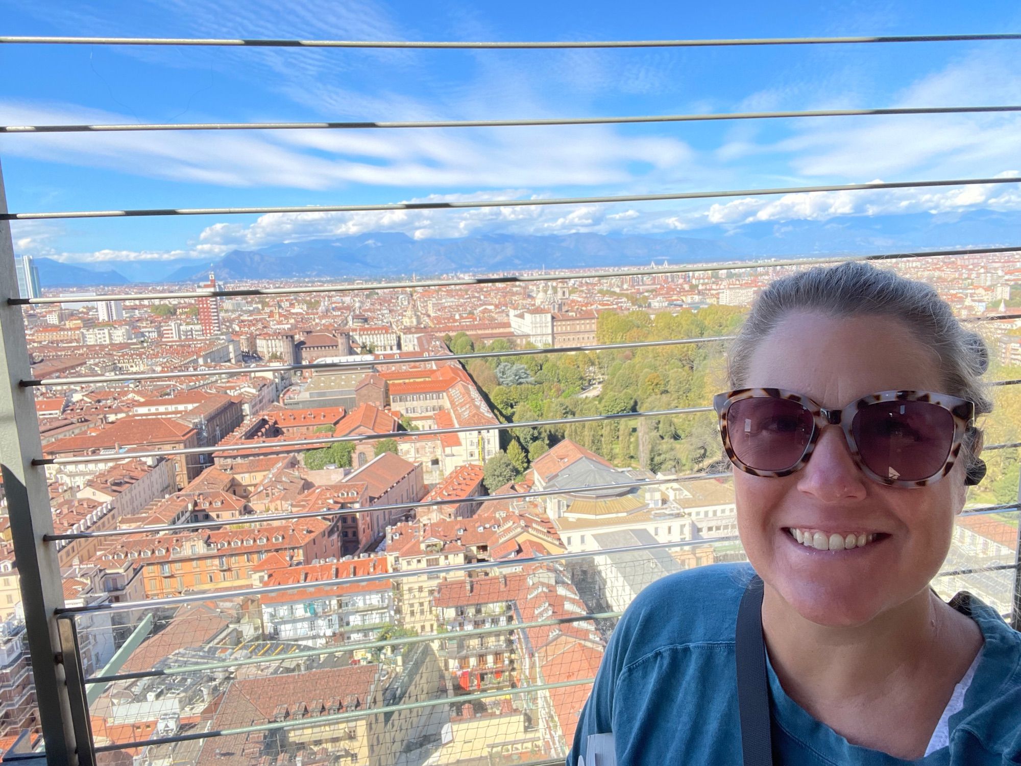 Selfie in front of panorama of Turin Italy