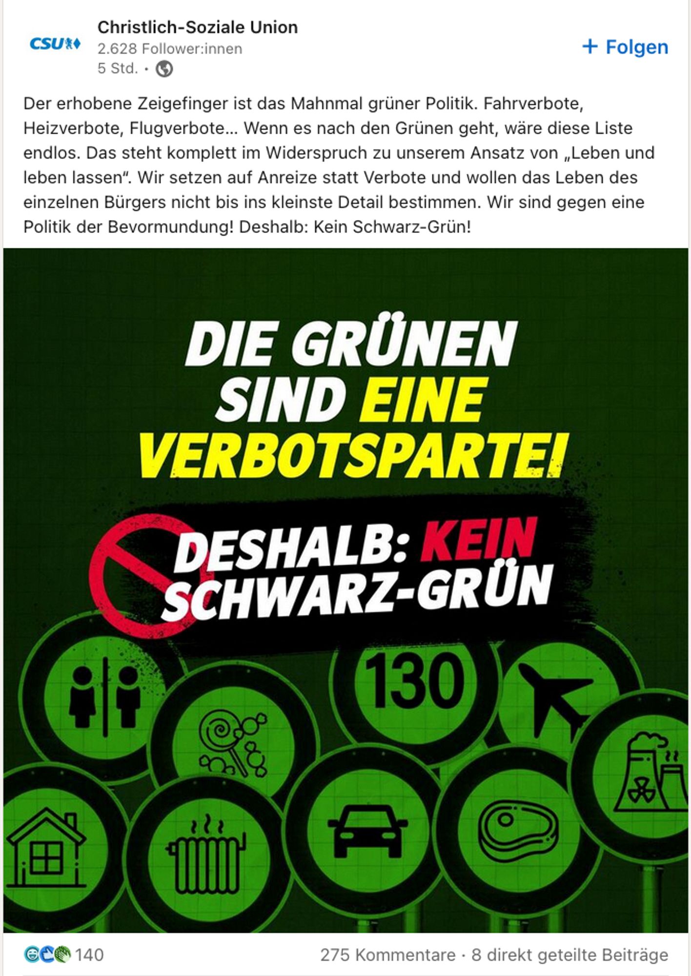 Screenshot: Die Grünen sind eine Verbotspartei.