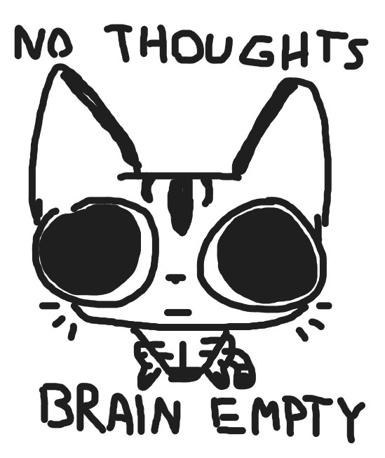 0.5 zoom picture of a cat with text ''No thoughts, brain empty''