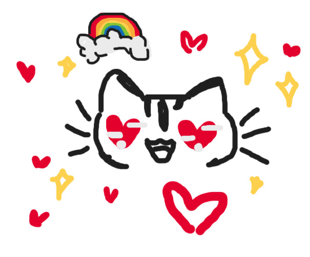 Very happy cat with heart eyes and alot of sparkles and hearts