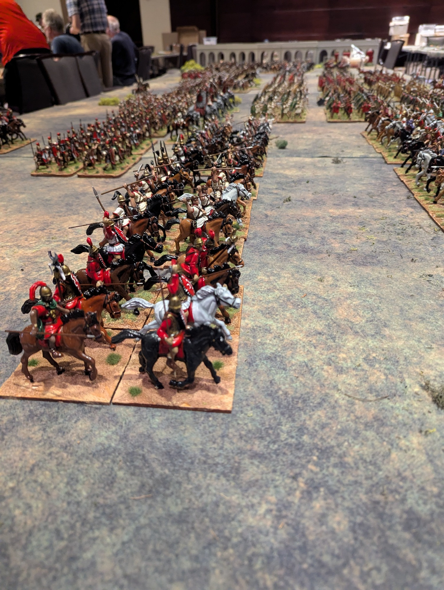 A huge war game table filled with 54mm Carthaginians and Romans.