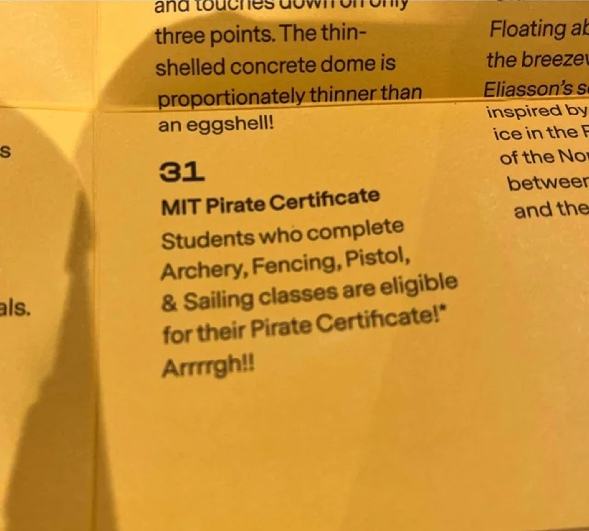 A Pirate Certificate for students who complete archery, fencing, pistol, and sailing classes.