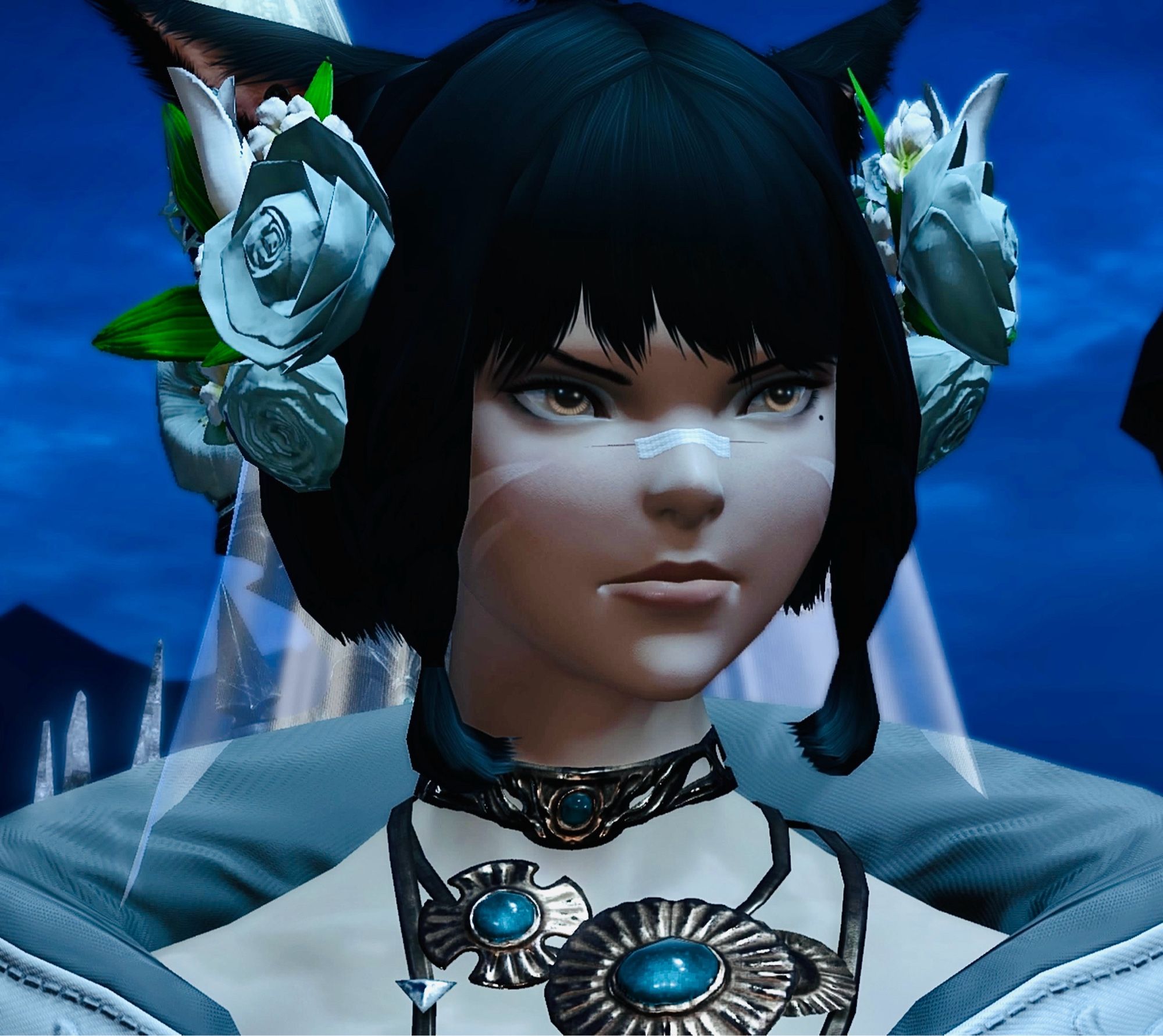 Aisling, a black-haired Keeper of the Moon Miqo’te, in the Castrum Meridianum cutscene.