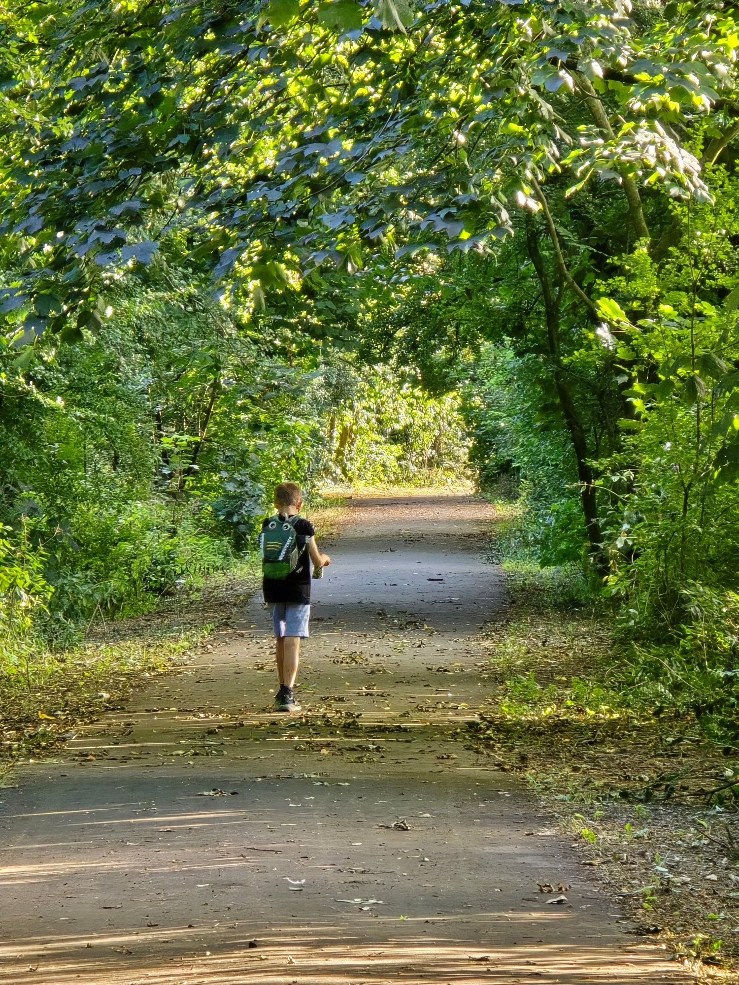A boy walks down a wooded lane.

#autism