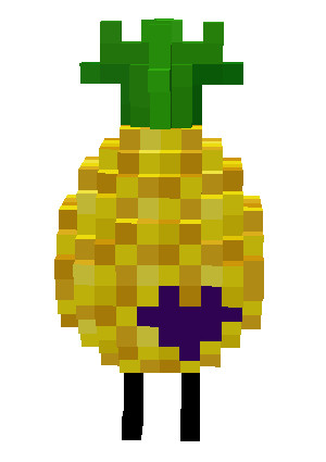 A blocky 3d rendering of a pineapple with legs. The pineapple has a purple heart on the lower right front.