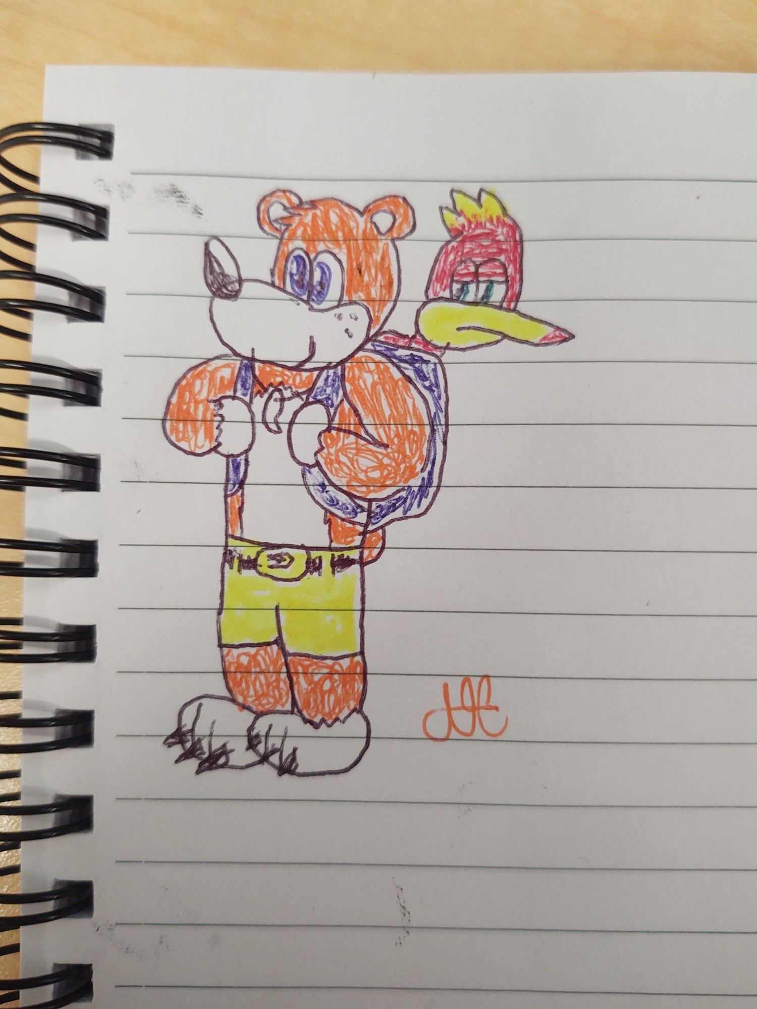 Pen sketch and color of Banjo and Kazooie