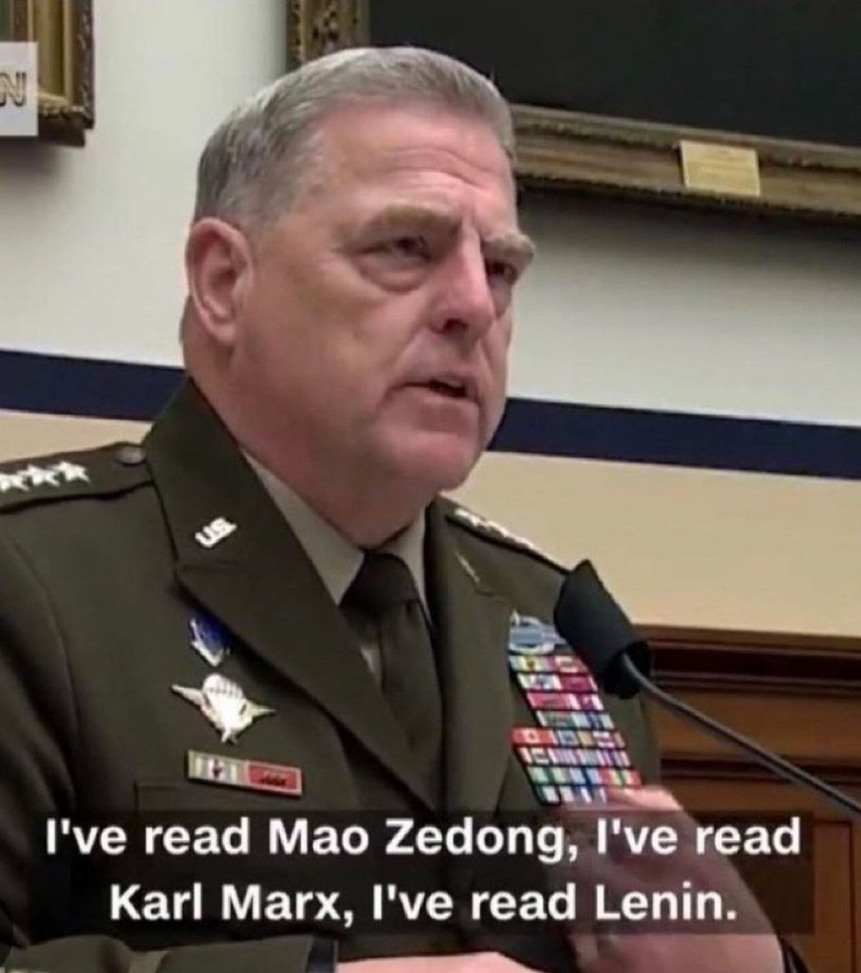 Gen. Milley telling Congress “I’ve read Mao Zedong. I’ve read Karl Marx, I’ve read Lenin.”