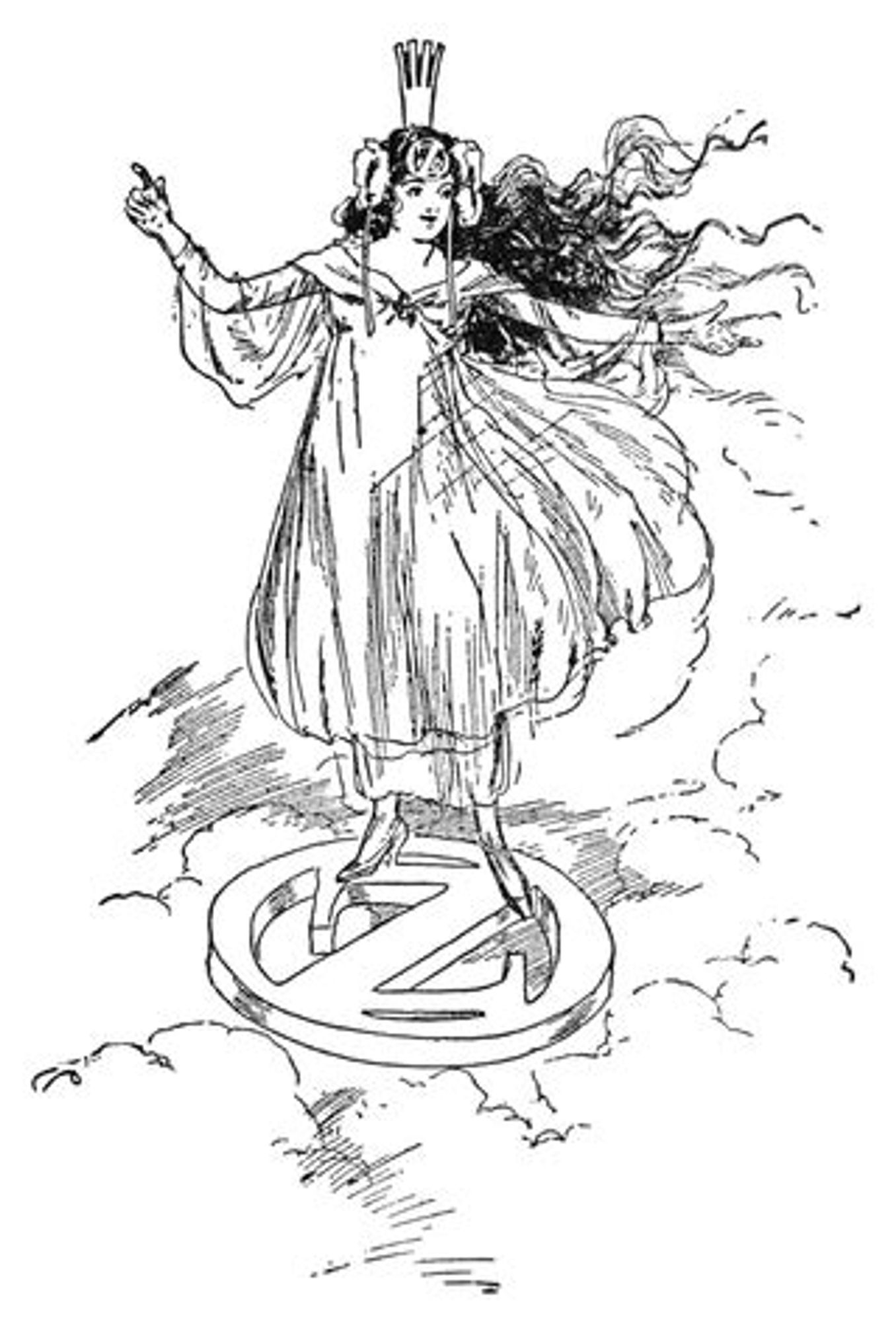 Princess Ozma of Oz standing on a stylized "OZ" logo.