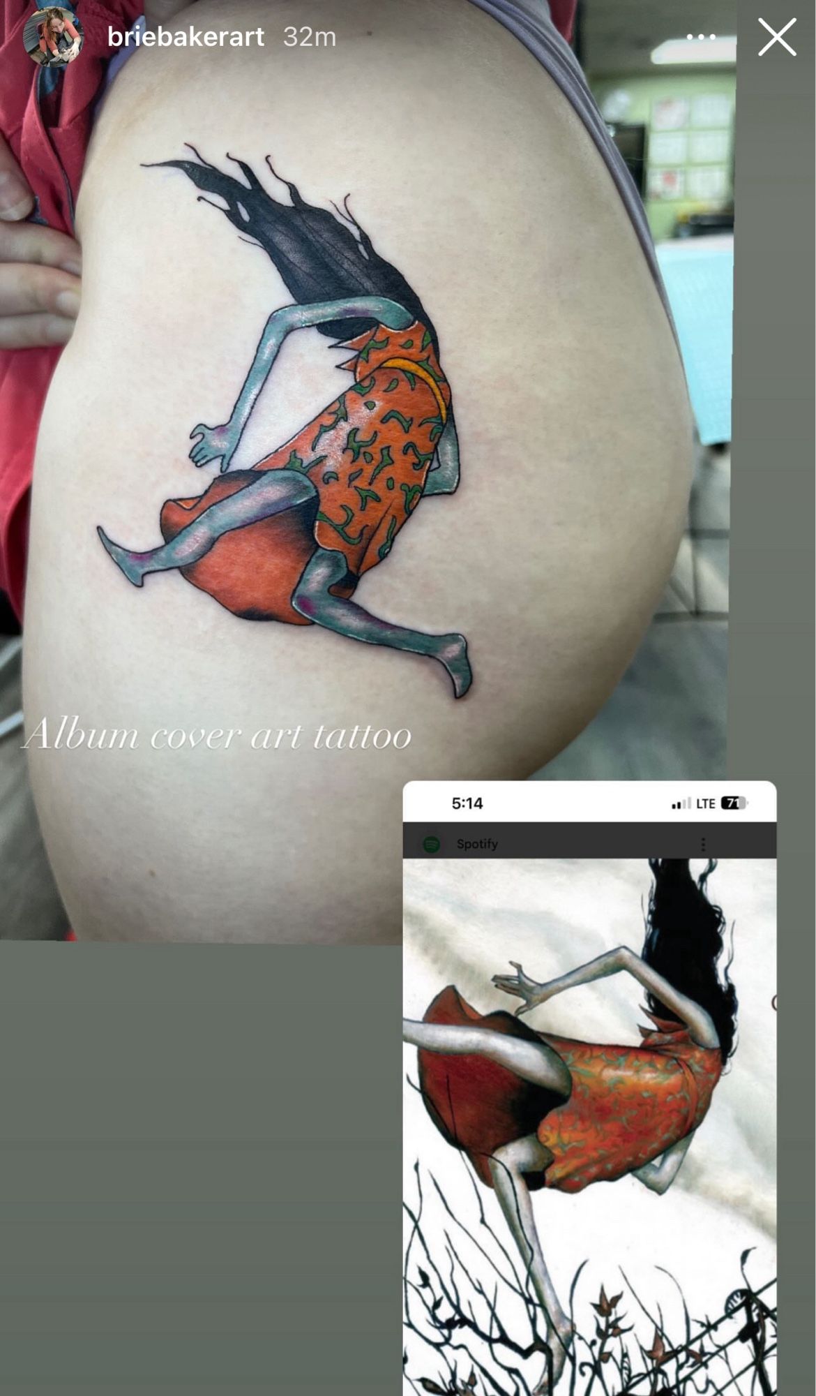 Tattoo on my hip of a Circa Survive album cover, painting by Esao Andrews