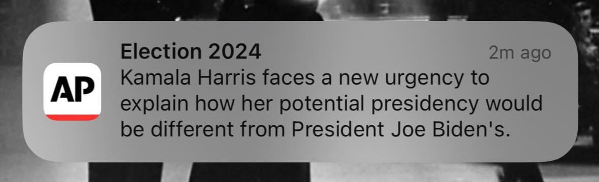 AP
Election 2024
2m ago
Kamala Harris faces a new urgency to explain how her potential presidency would be different from President Joe Biden's.