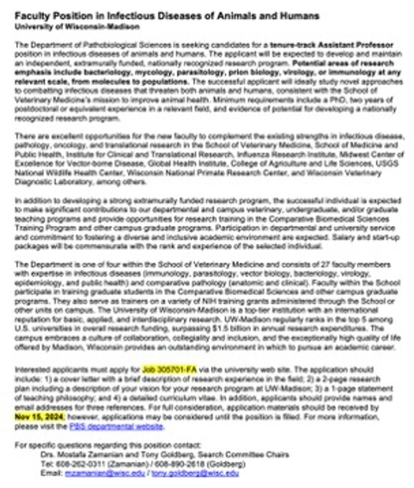 Tenure track assistant professor position description