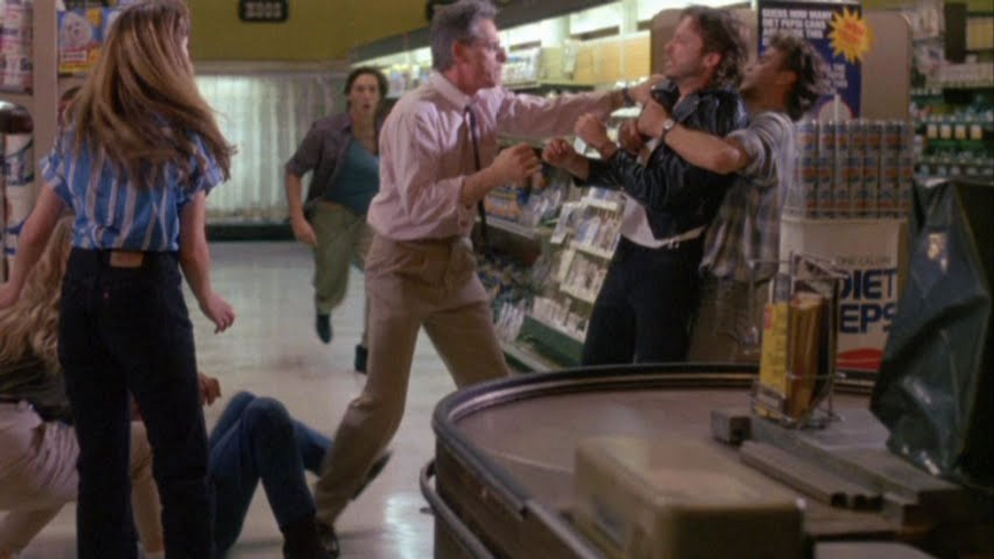 Yes, you're damn right Sam Raimi gets thrown into that Diet Pepsi display about 3 seconds after this shot.