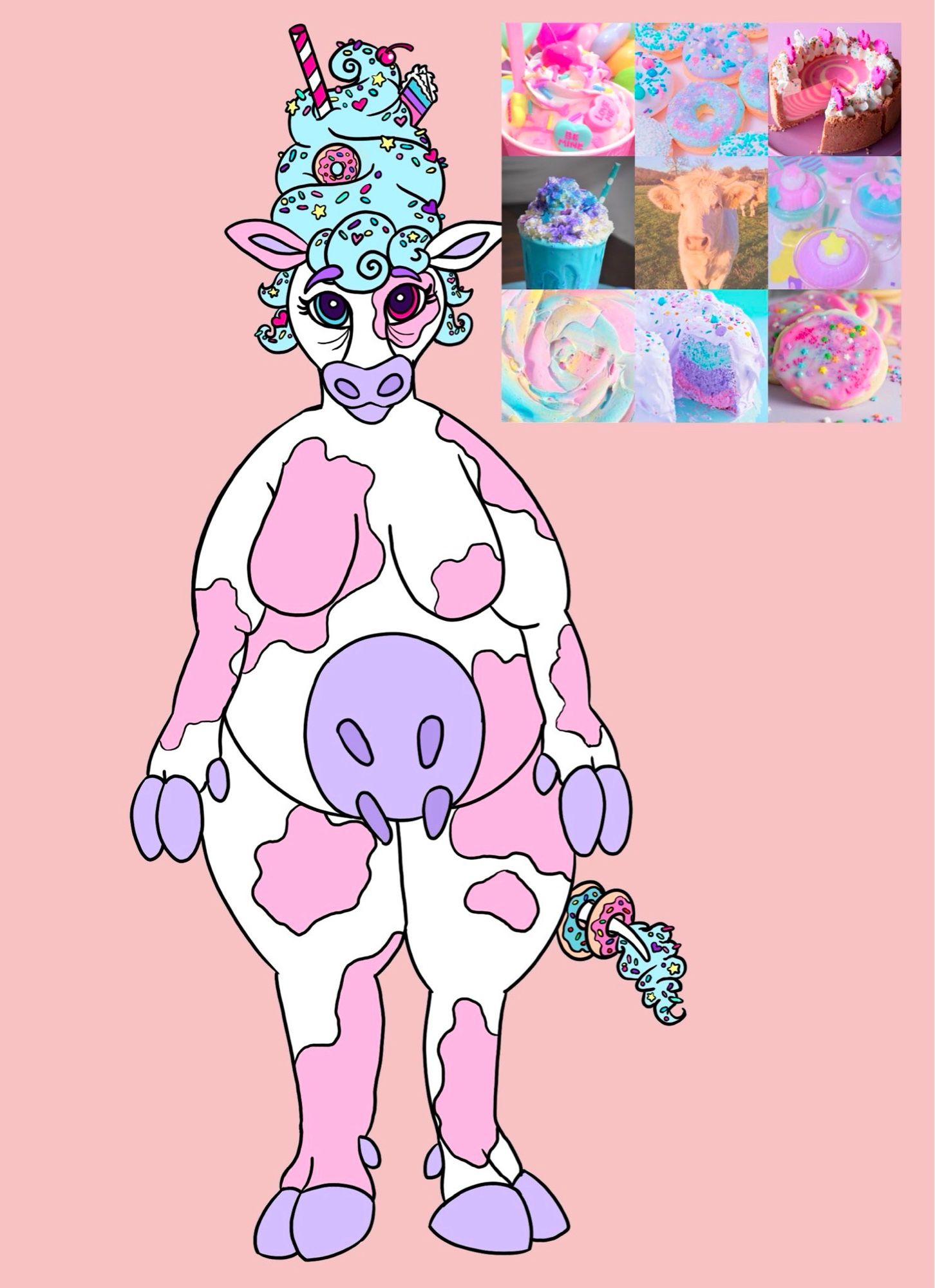 White anthro cow with pink spots