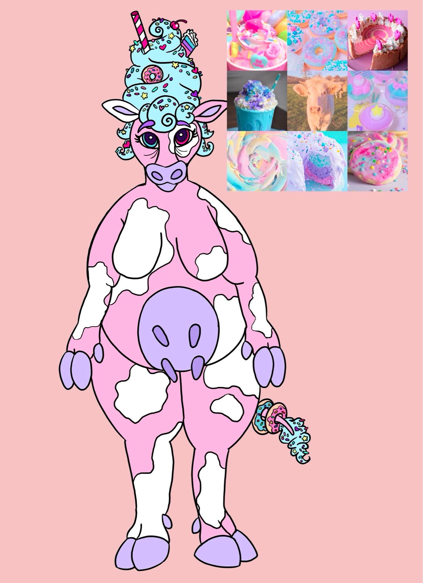 Pink anthro cow with white spots