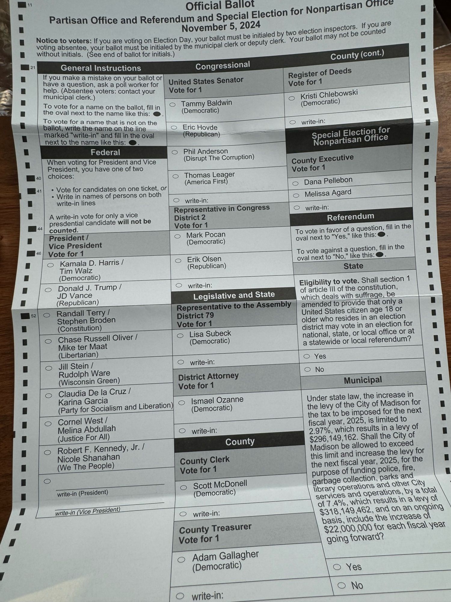 A Wisconsin absentee ballot