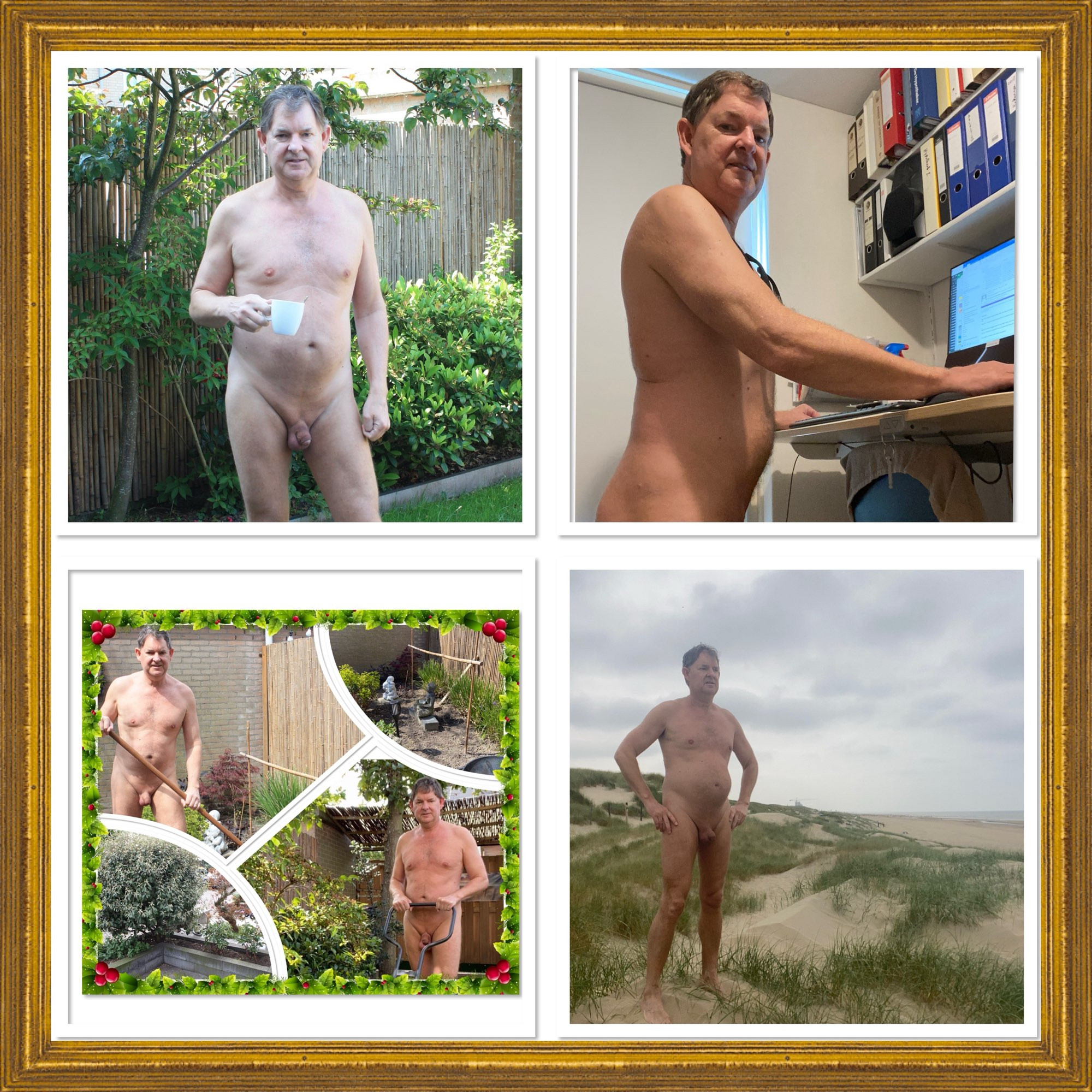 Working at home, World Naked Gardening Day and a visit to the nude beach at my place.