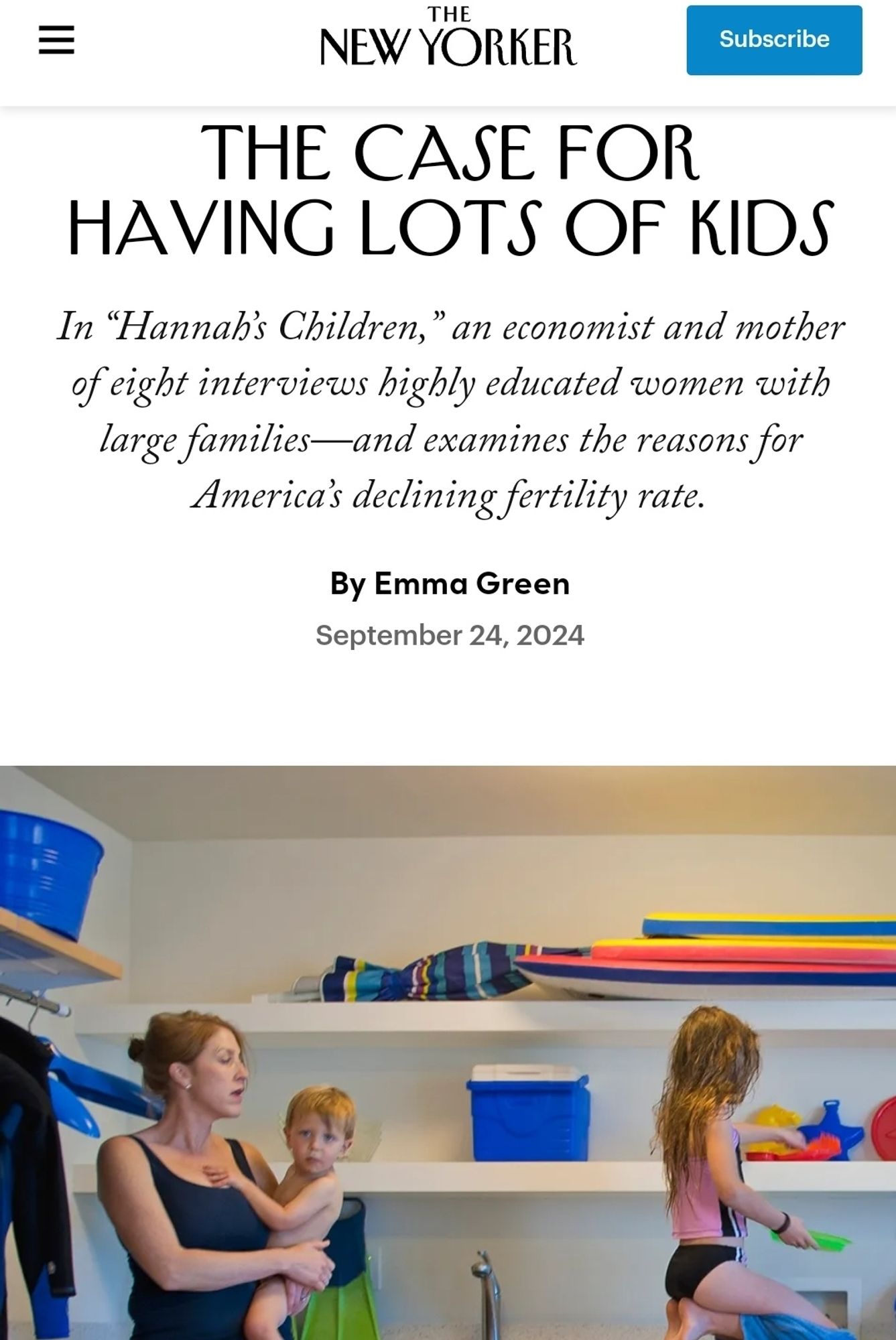 New Yorker "The Case for Having Lots of Kids"