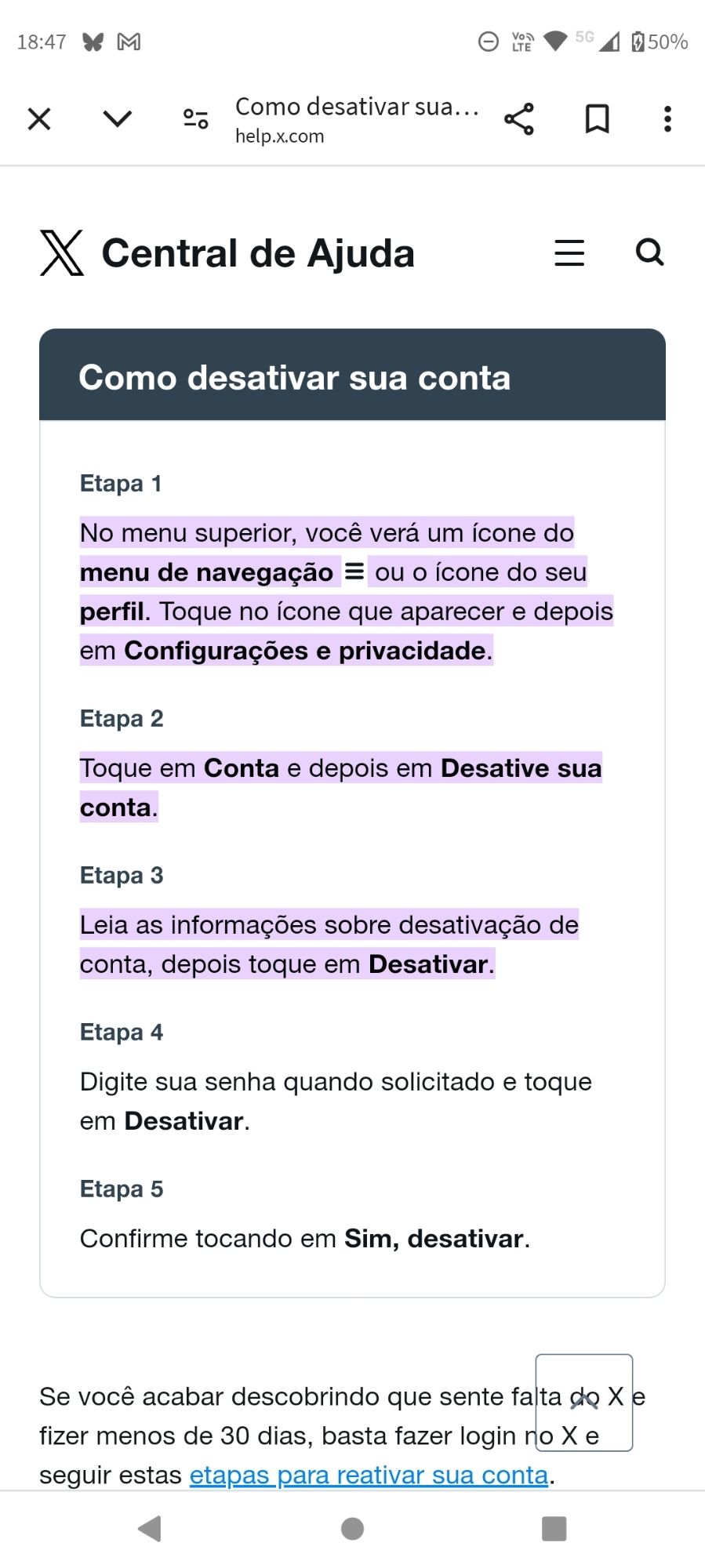 Como desativar sua conta no X