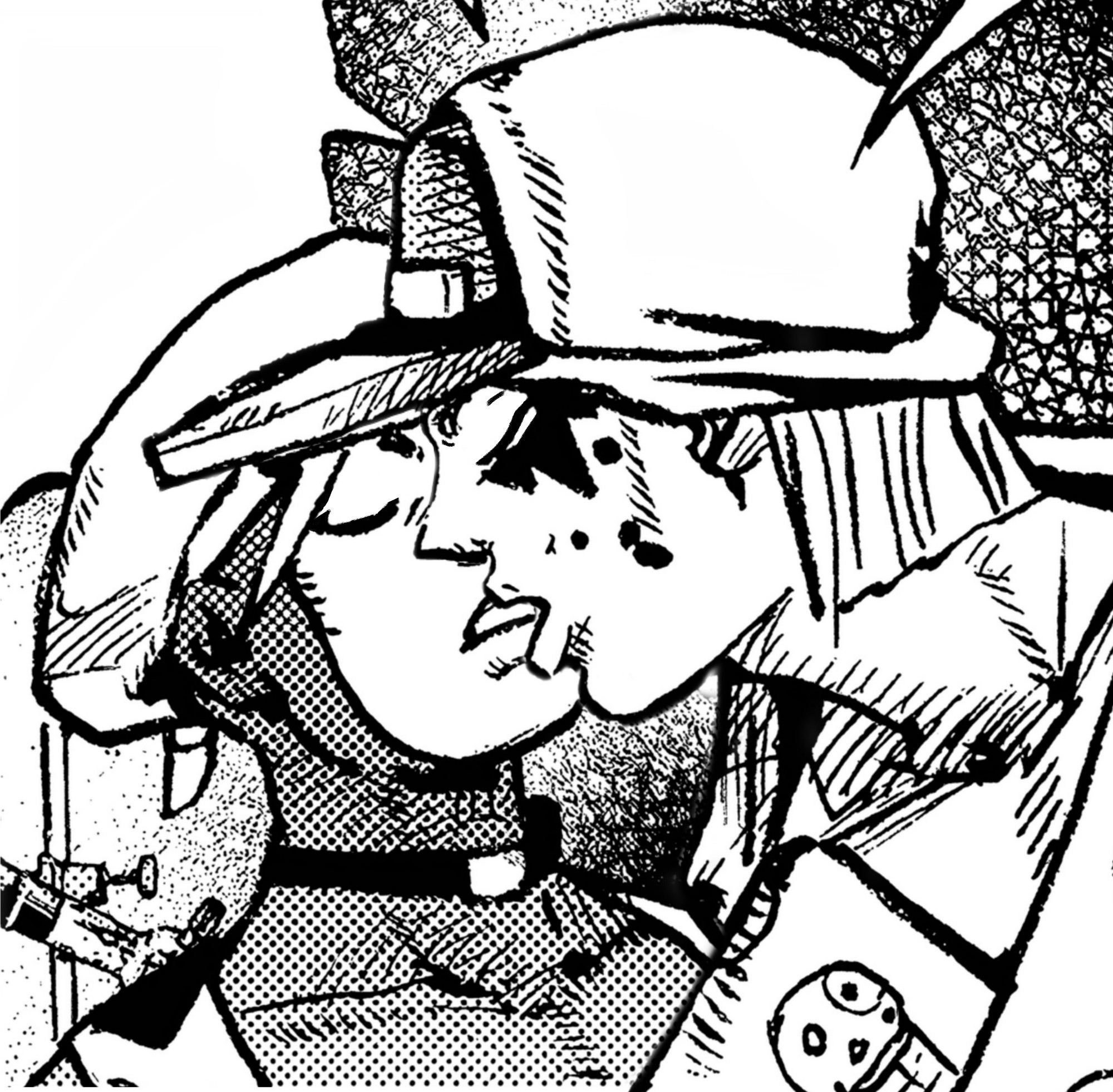 a black and white manga panel edit of the jojolands characters usagi and paco kissing