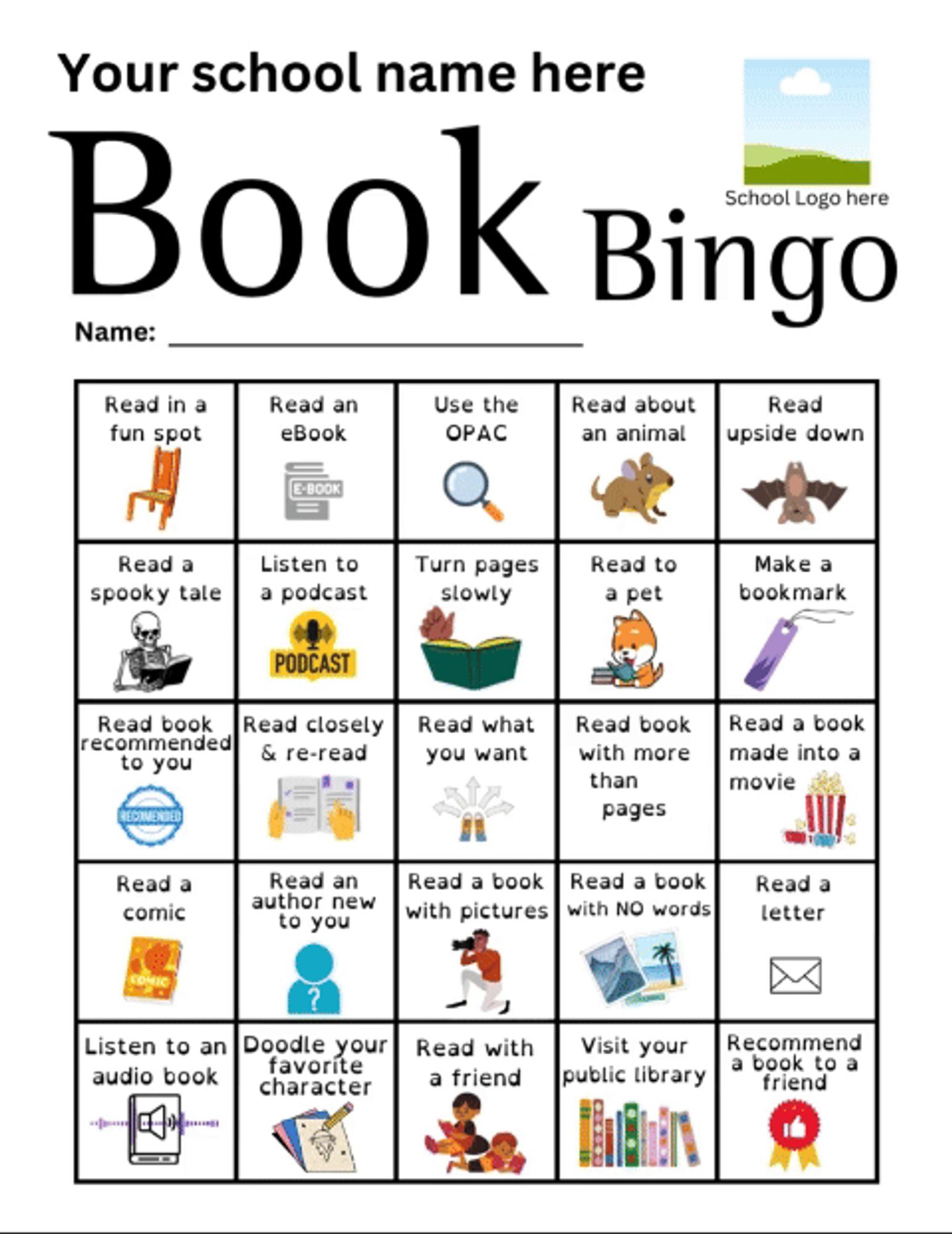 Book bingo card