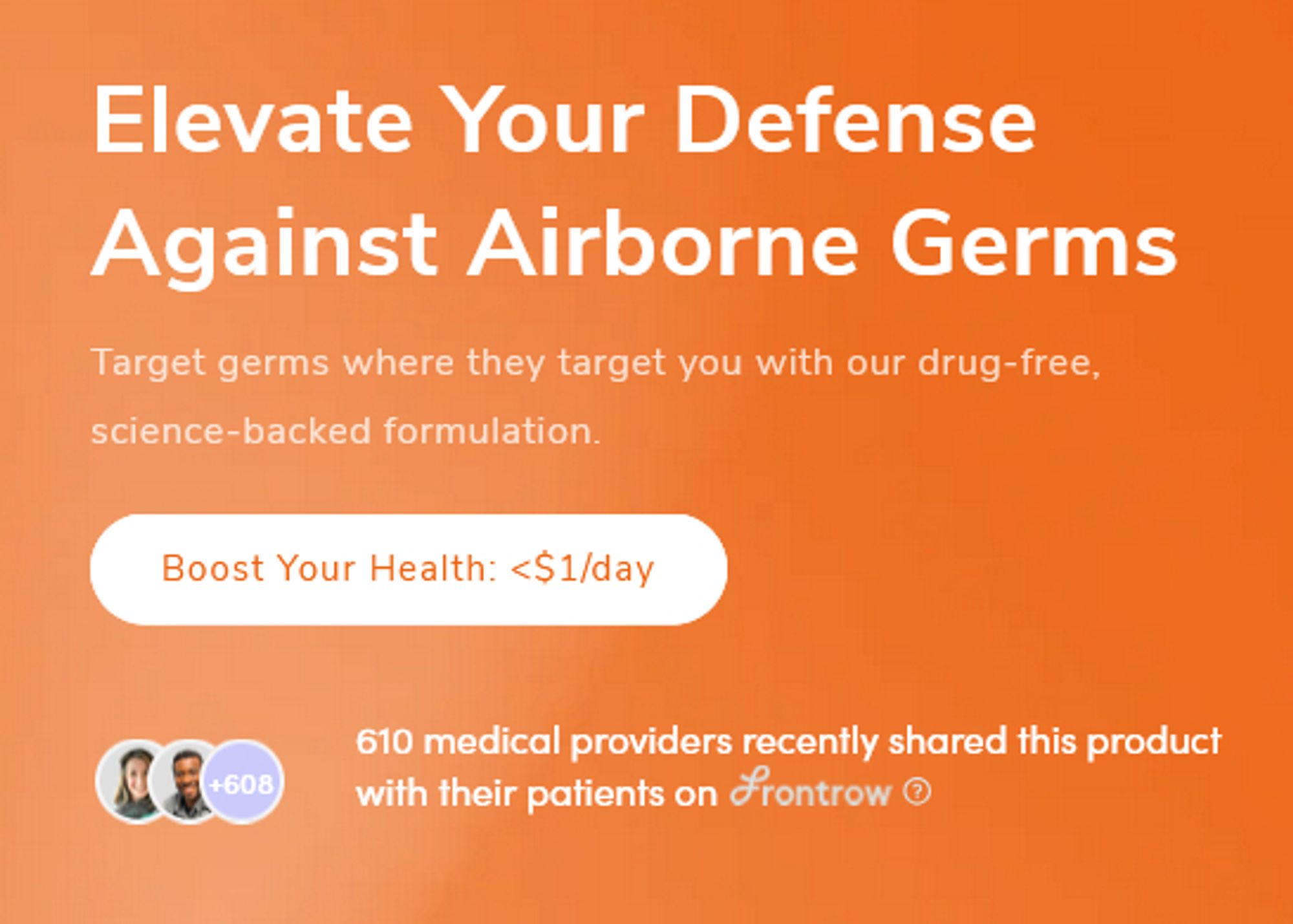 A screenshot from the nasal spray vendor's website that shows they're actively selling it. The headline text reads: 

Elevate your defense against airborne germs