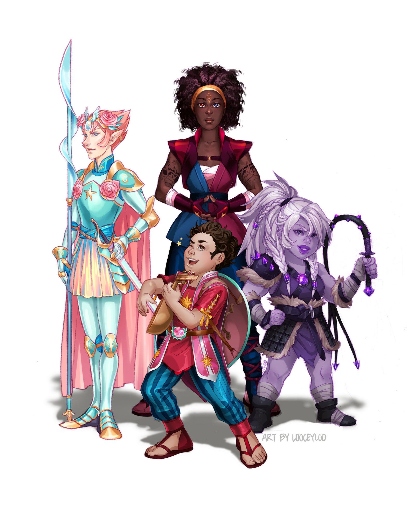 Fanart of the Crystal Gems from Steven Universe, interpreted as fantasy characters.